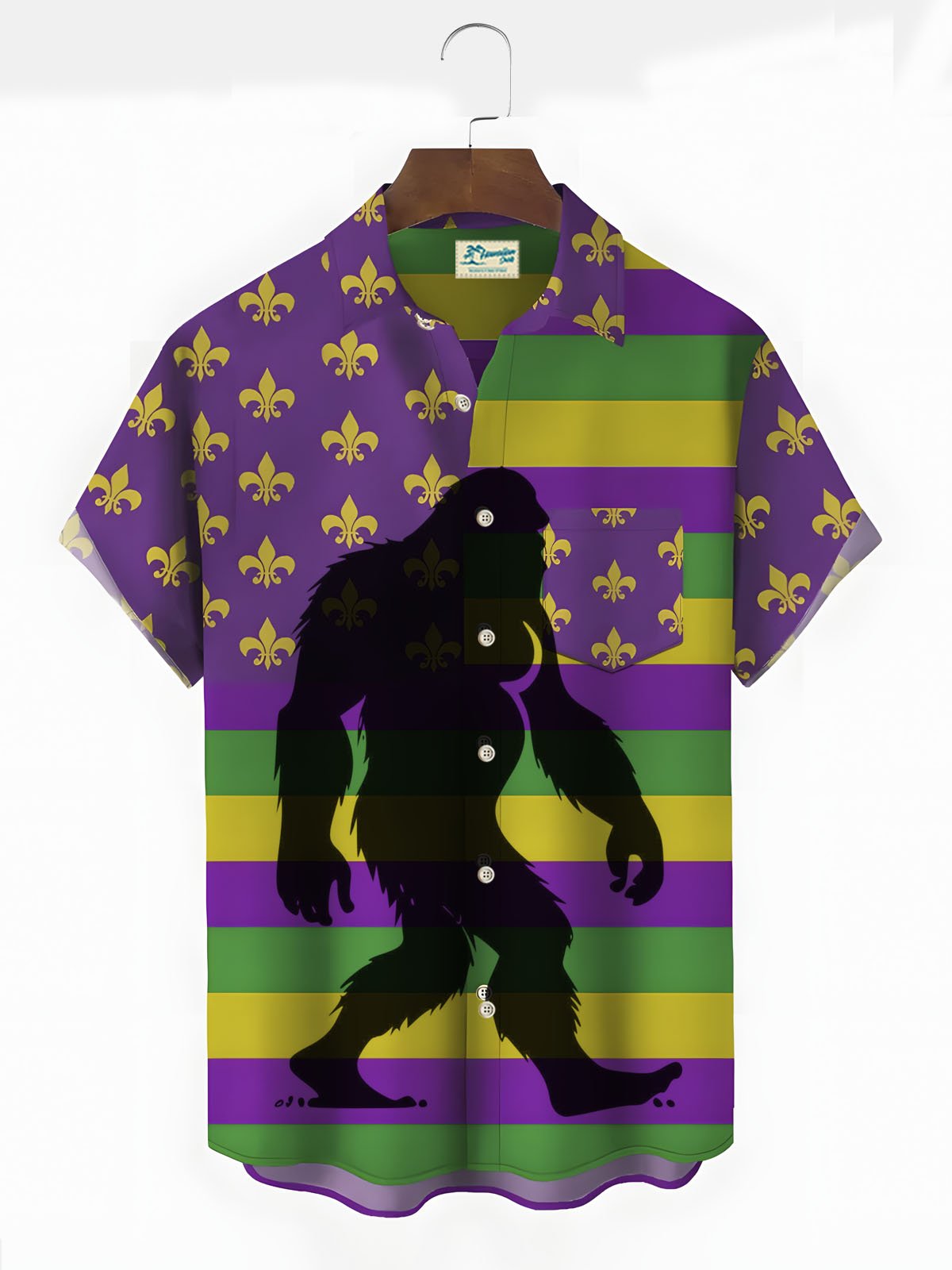 Royaura® Mardi Gras Bigfoot Parade Button Pocket Short Sleeve Shirt Big & Tall