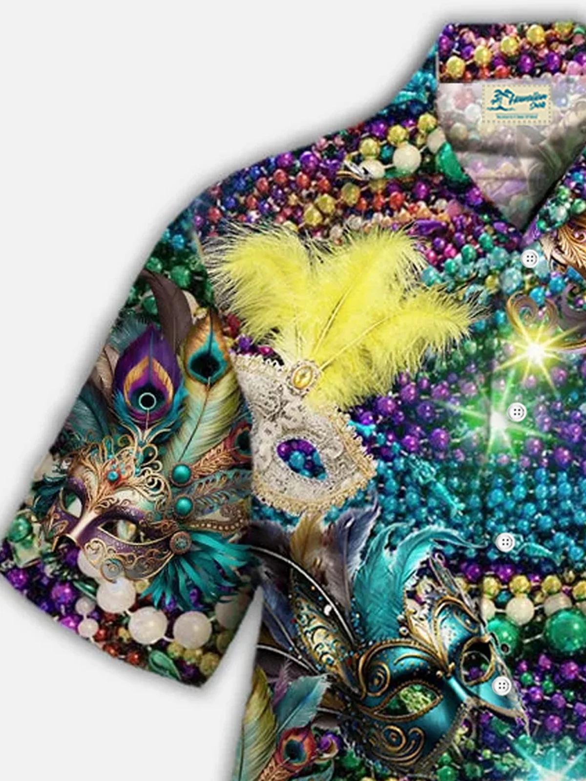 Royaura® Mardi Gras Mask Print Men's Button Pocket Short Sleeve Shirt Big & Tall