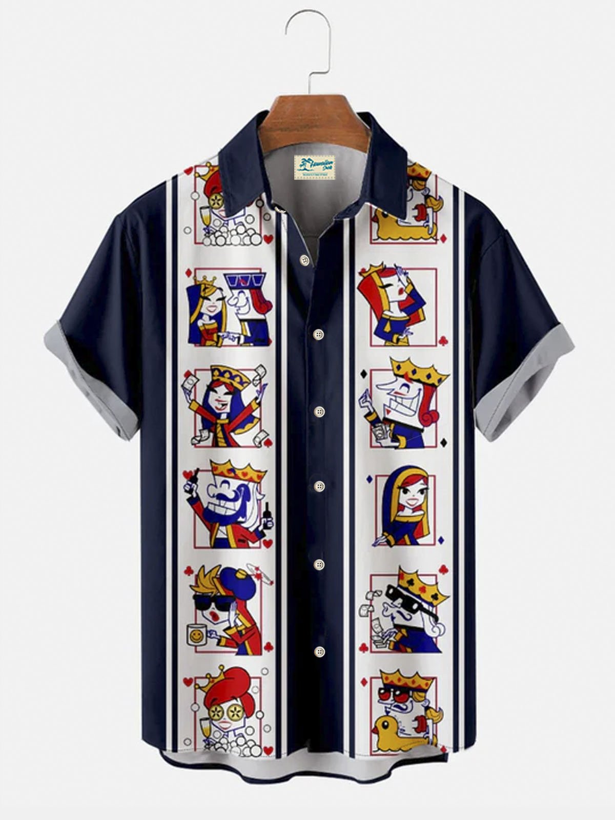 Royaura® Bowling Cards King Queen Button Pocket Short Sleeve Shirt  Big & Tall