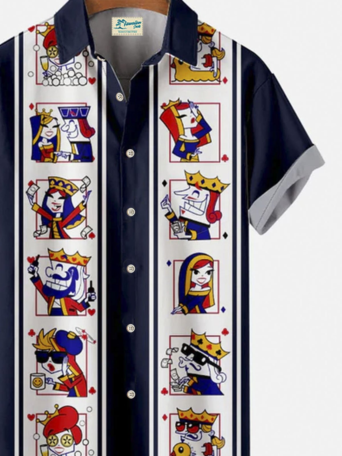 Royaura® Bowling Cards King Queen Button Pocket Short Sleeve Shirt  Big & Tall