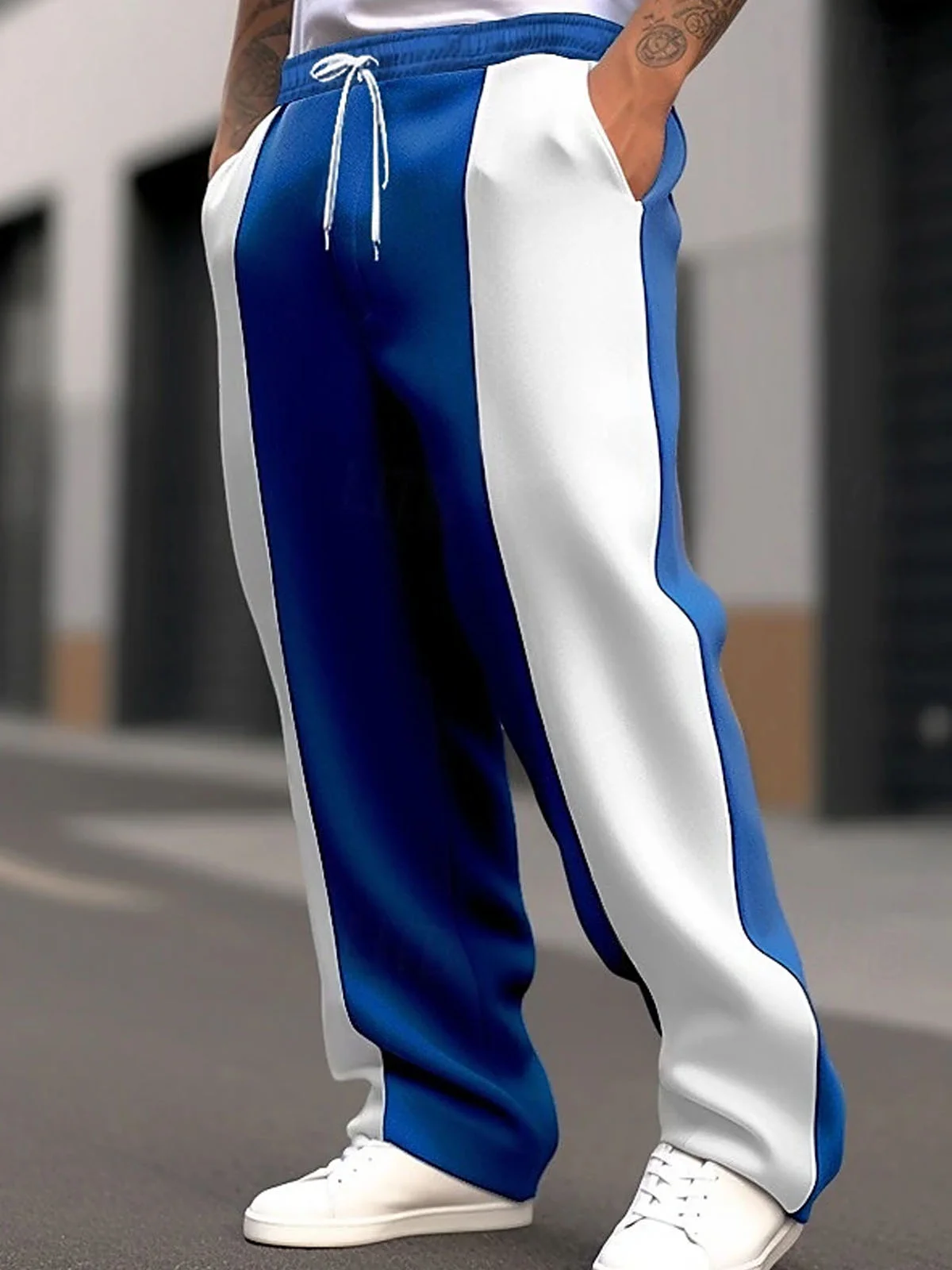 Royaura® Casual sports colorblock men's drawstring knit trousers Big & Tall