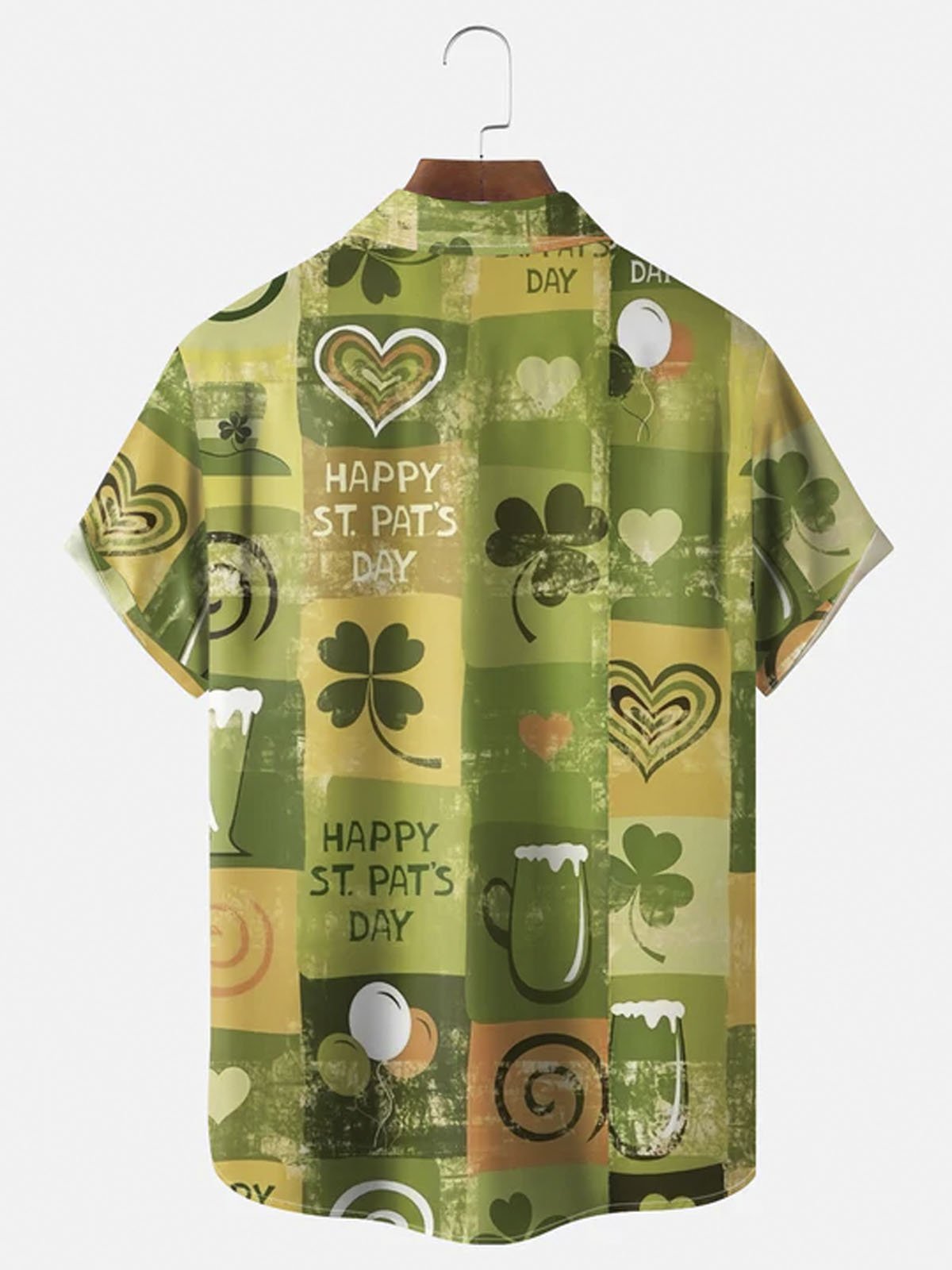 Royaura® St. Patrick's Geometric Shamrock Balloon Letter Button Pocket Short Sleeve Shirt Big & Tall