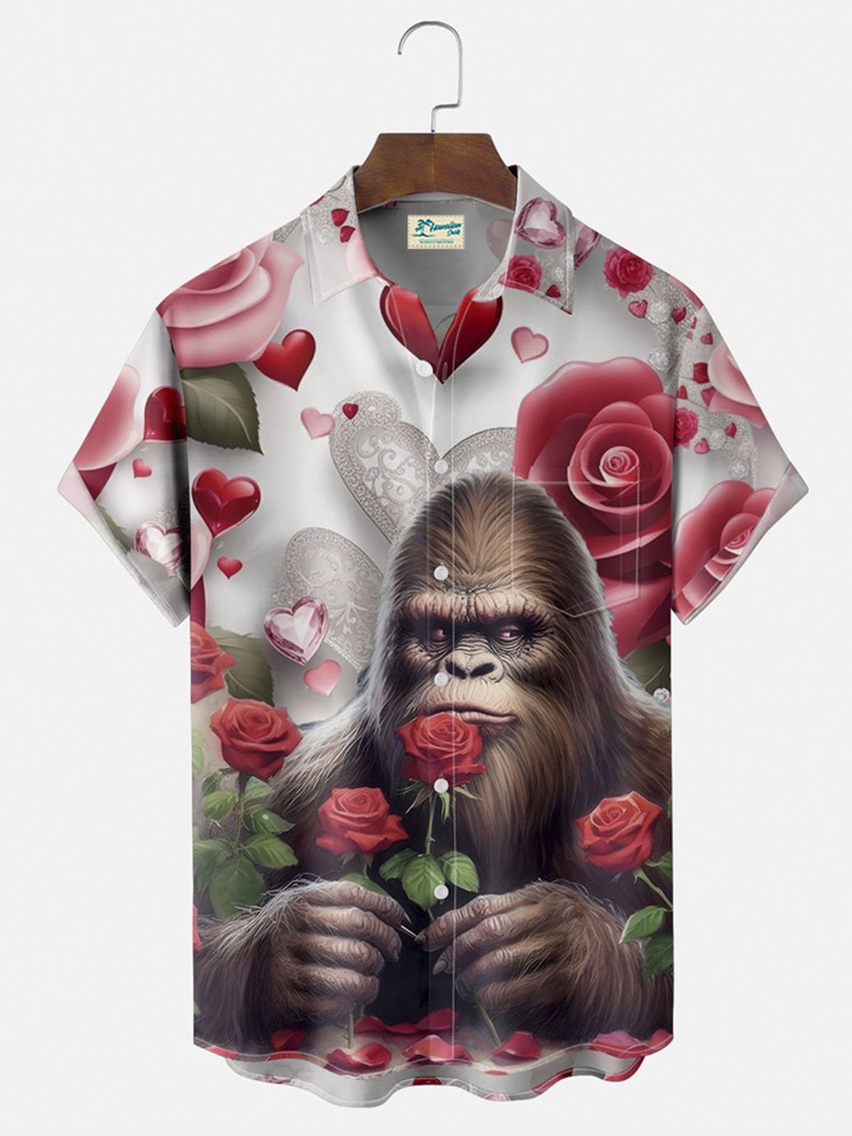 Royaura®Valentine's Day Bigfoot Floral Button Pocket Short Sleeve Shirt Big & Tall