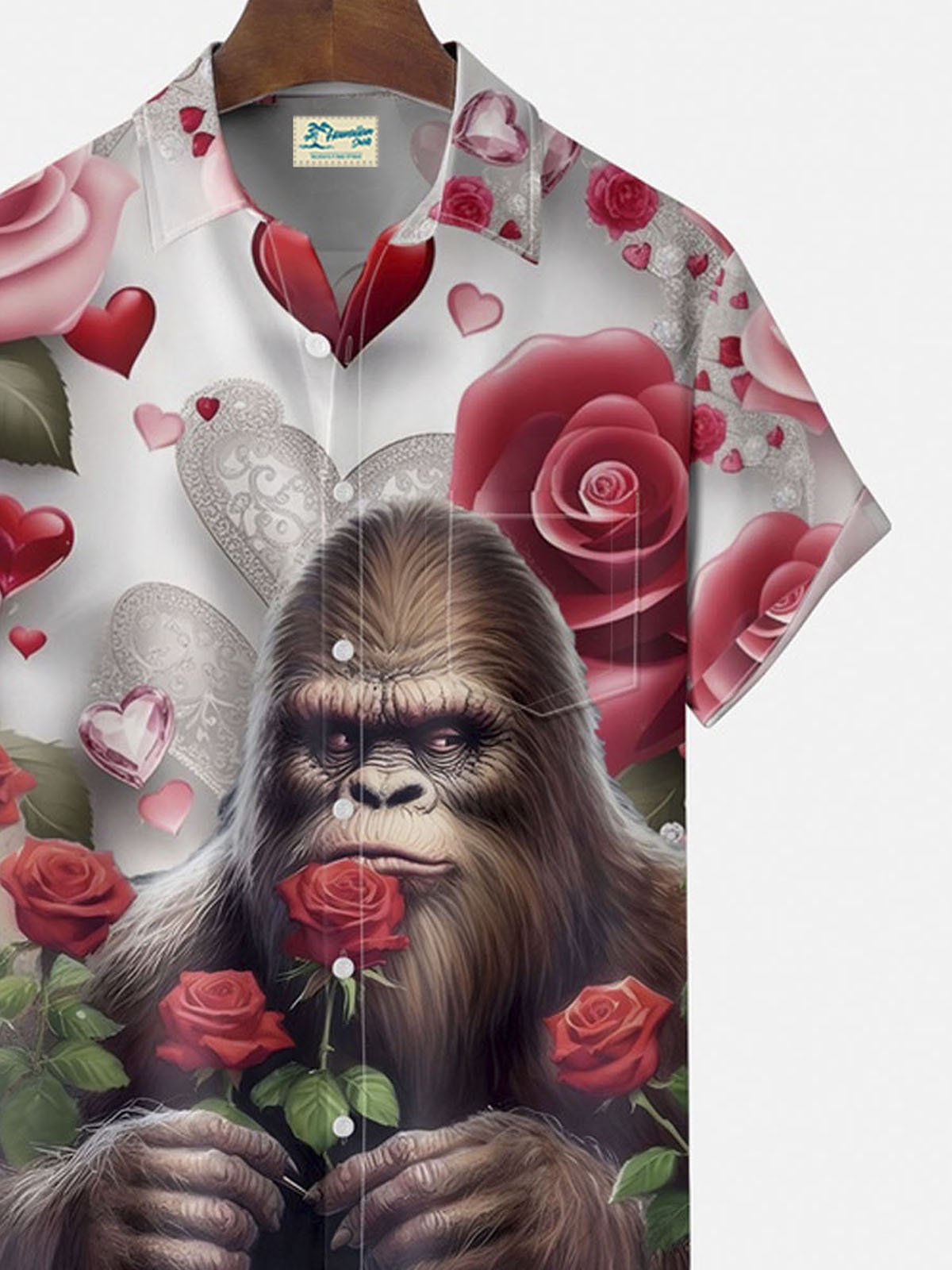 Royaura®Valentine's Day Bigfoot Floral Button Pocket Short Sleeve Shirt Big & Tall