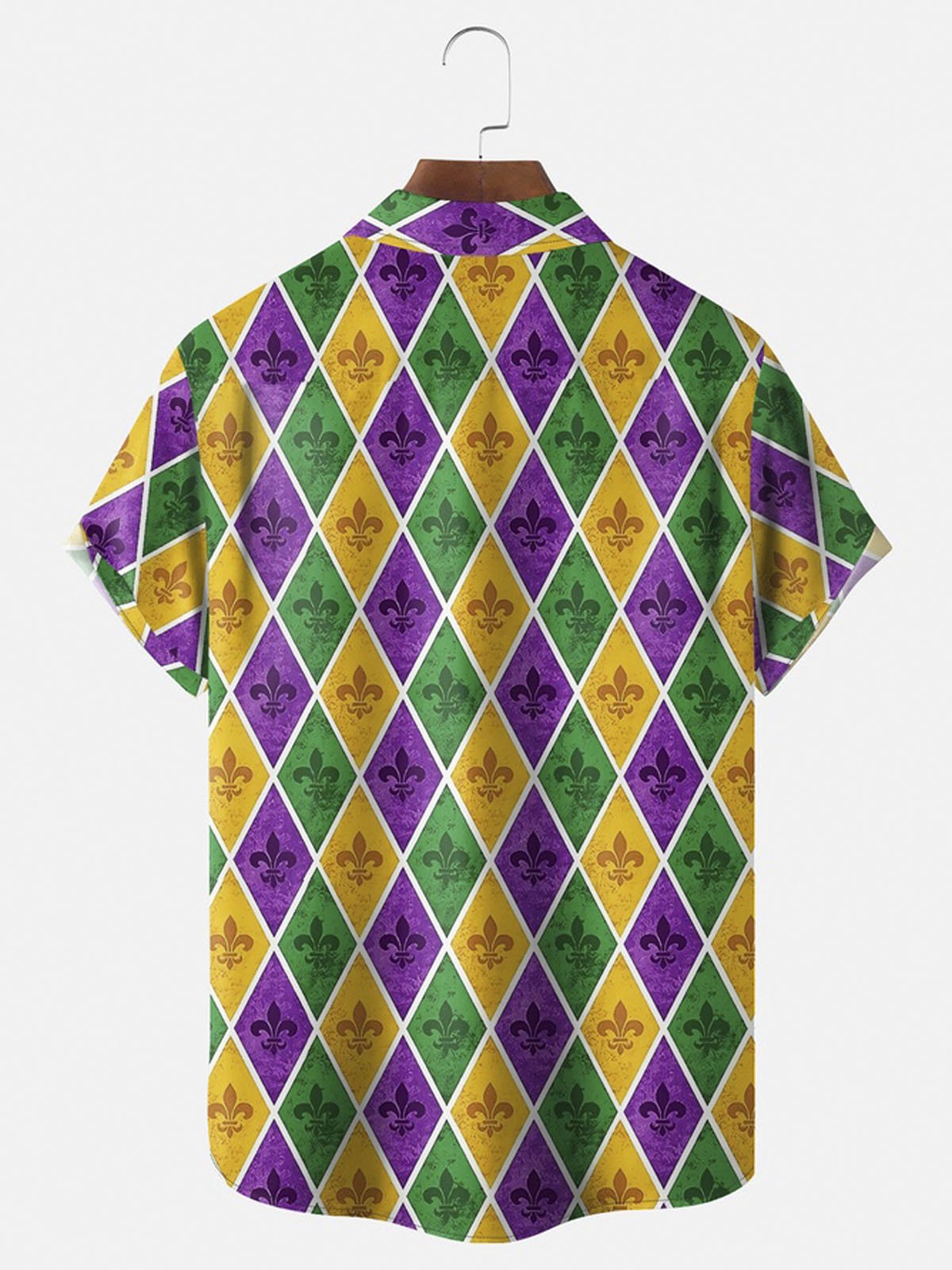 Royaura® Carnival geometric patchwork clown mask button pocket short sleeve shirt Big & Tall