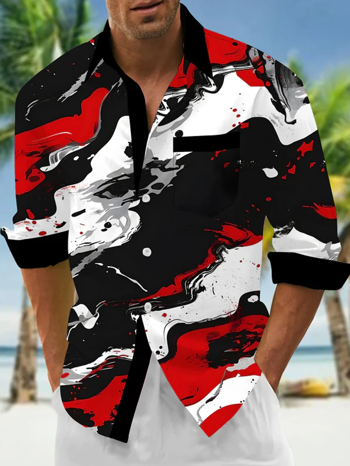 Royaura® Retro Gradient Art Abstract 3D Digital Printing Men's Button Pocket Short Sleeve Shirt Big & Tall