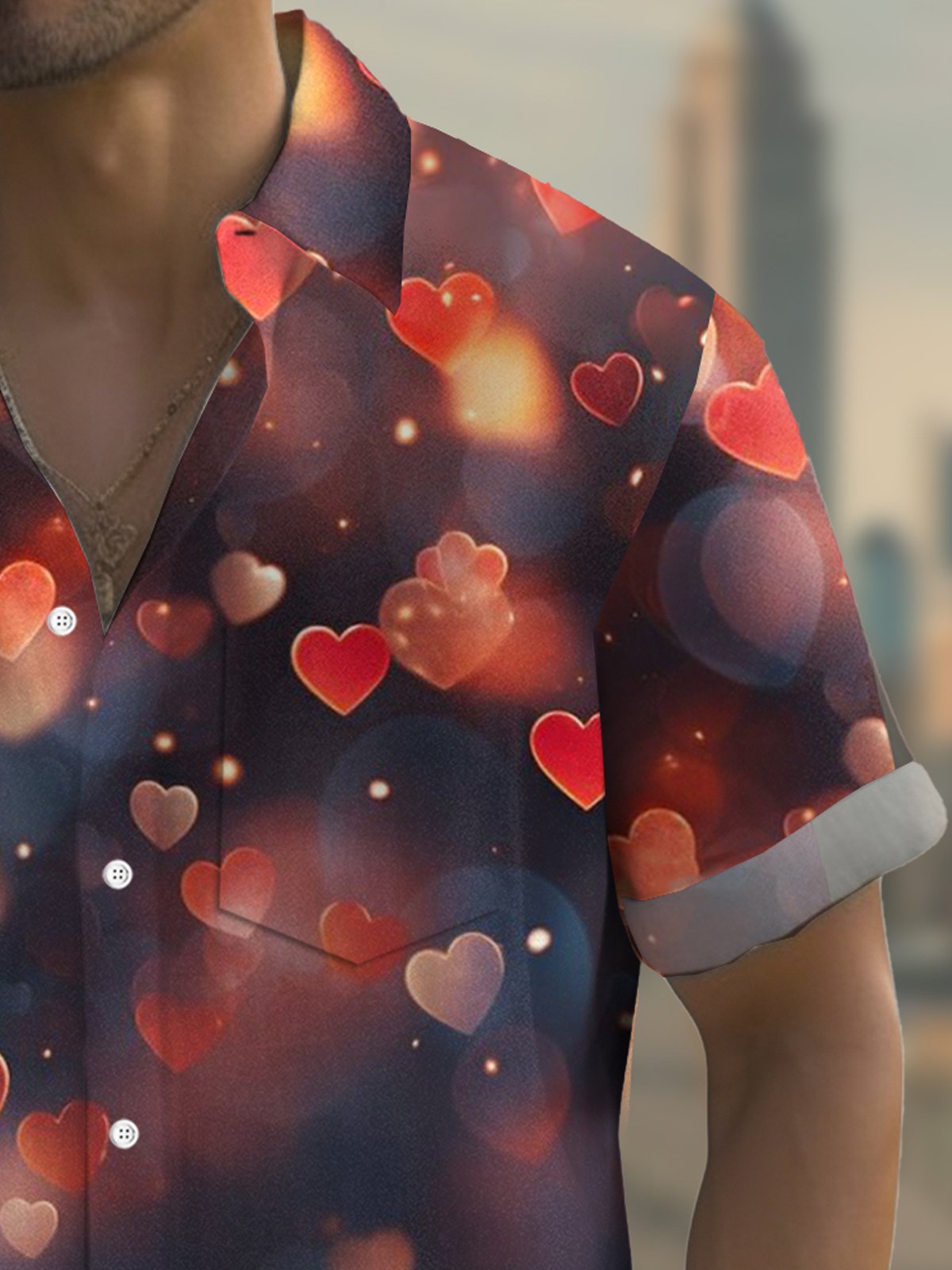 Royaura® Valentine's Day Heart Gradient 3D Digital Printing Men's Button Pocket Short Sleeve Shirt Big & Tall