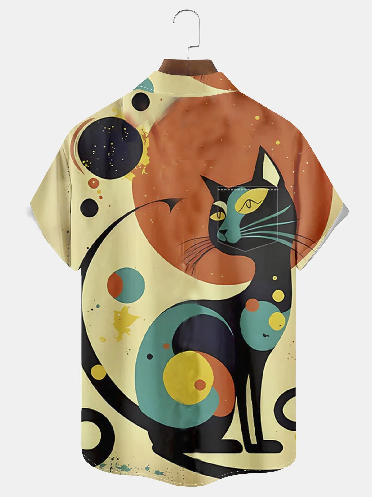 Royaura® Irregular Geometric Cat Button Pocket Short Sleeve Shirt Big & Tall