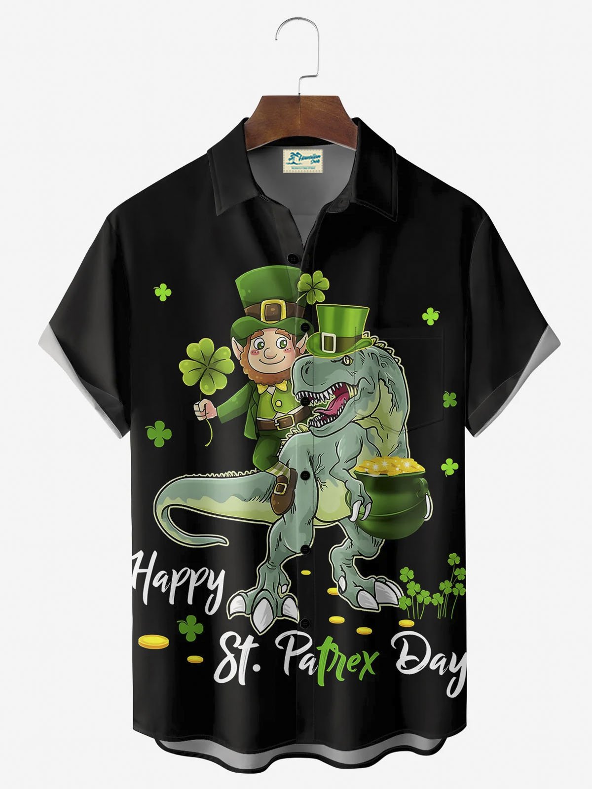 Royaura® St. Patrick's Dwarf Alligator Button Pocket Short Sleeve Shirt Big & Tall