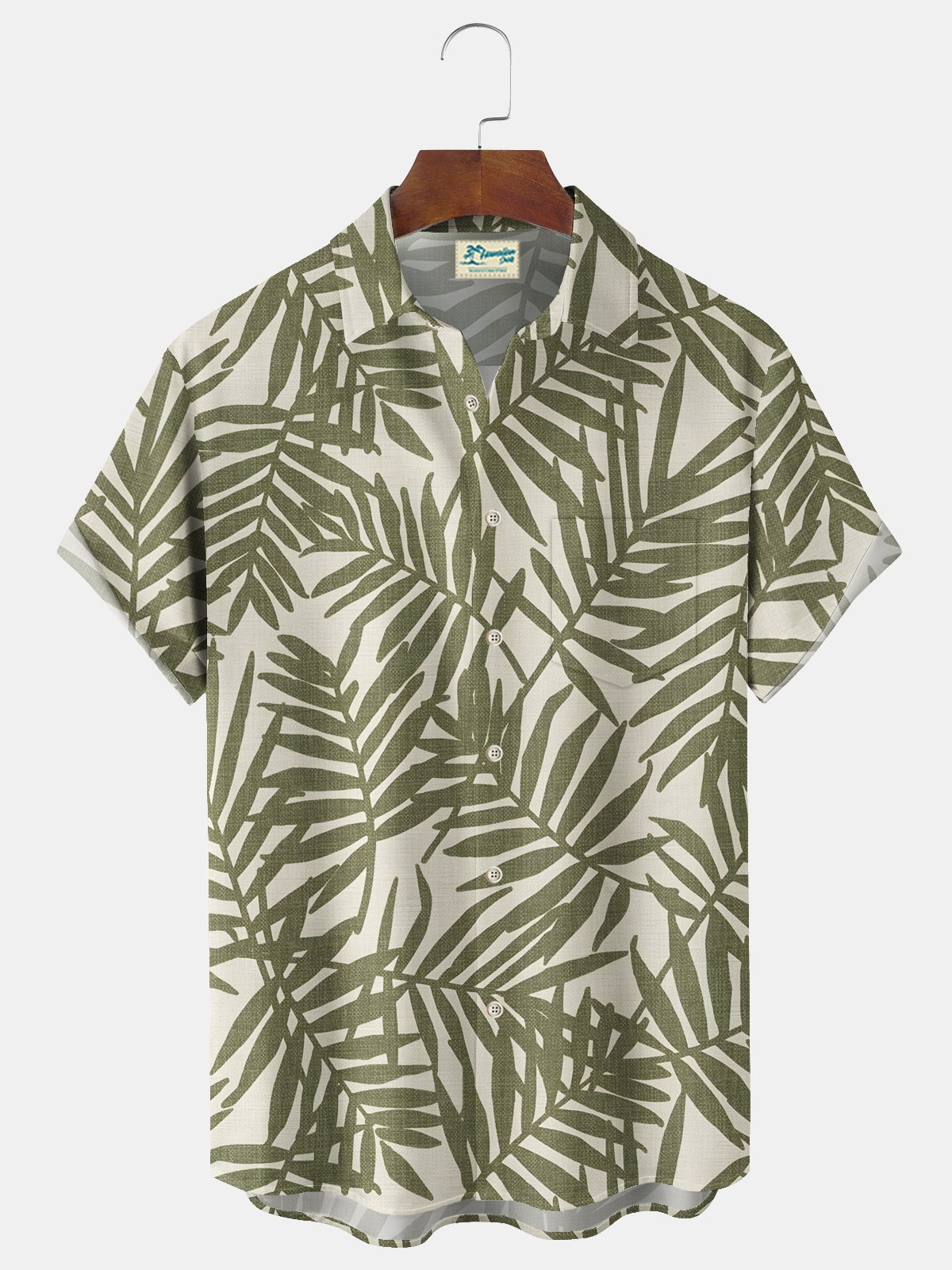 Royaura® Beach Vacation Men's Hawaiian Shirt Plant Palm Leaf Print Pocket Camping Shirt Big Tall