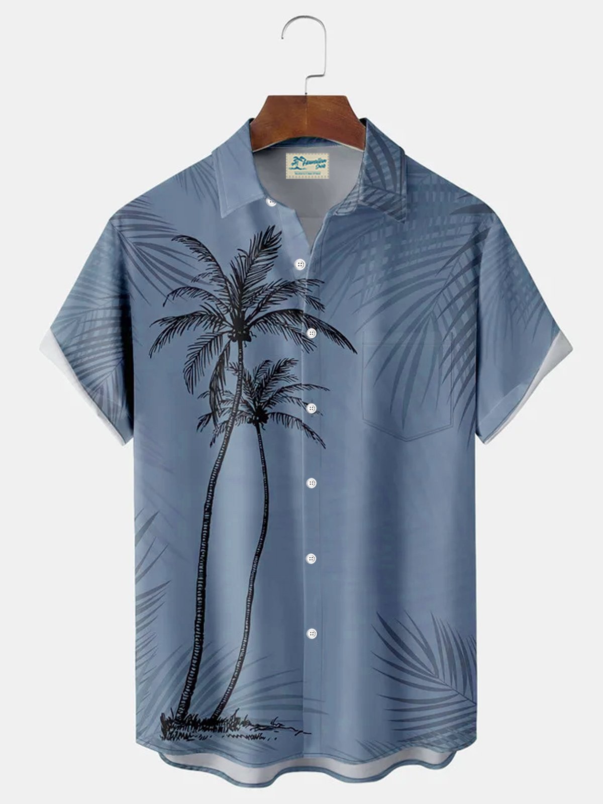 Royaura® Hawaiian Coconut Tree Plant Leaf Print Men's Button Pocket Short Sleeve Shirt Big & Tall