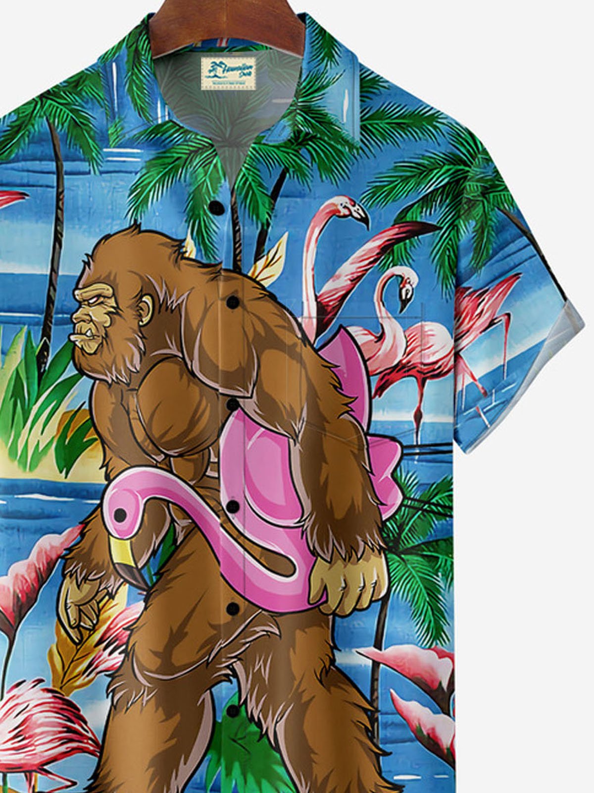 Royaura® Hawaiian Bigfoot Holding Flamingo Pocket Short Sleeve Shirt Big & Tall