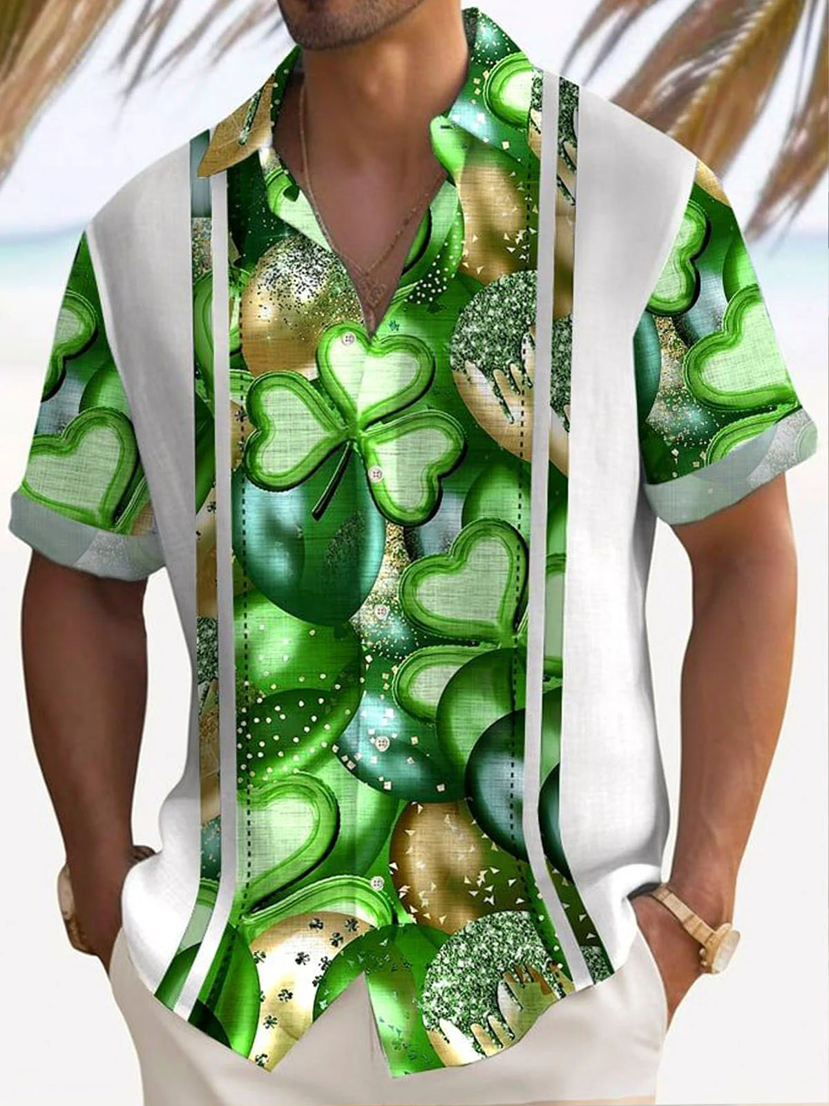 Royaura® Bowling St. Patrick's Shamrock Button Pocket Short Sleeve Shirt Big & Tall