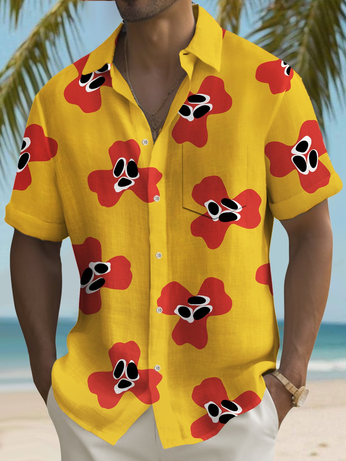 Royaura® Beach Vacation Men's Hawaiian Shirt Floral Print Pocket Camping Shirt Big Tall