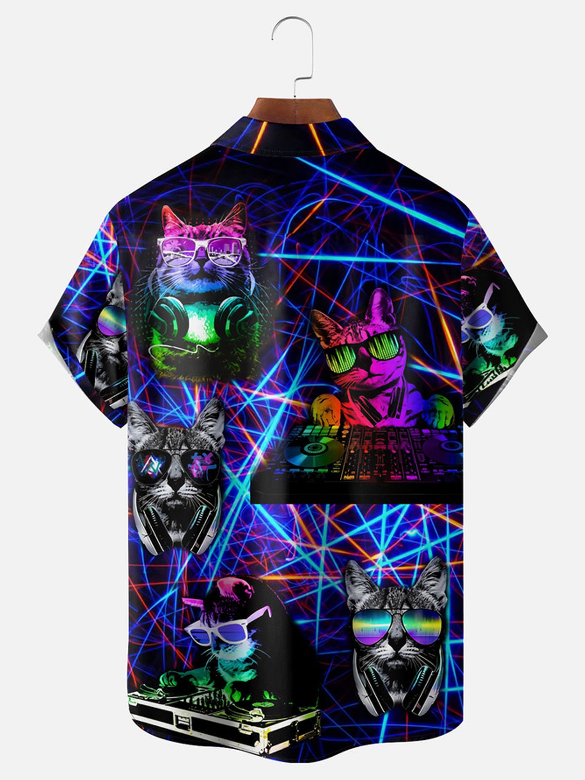 Royaura® Gradient Laser Cat Button Pocket Short Sleeve Shirt Big & Tall