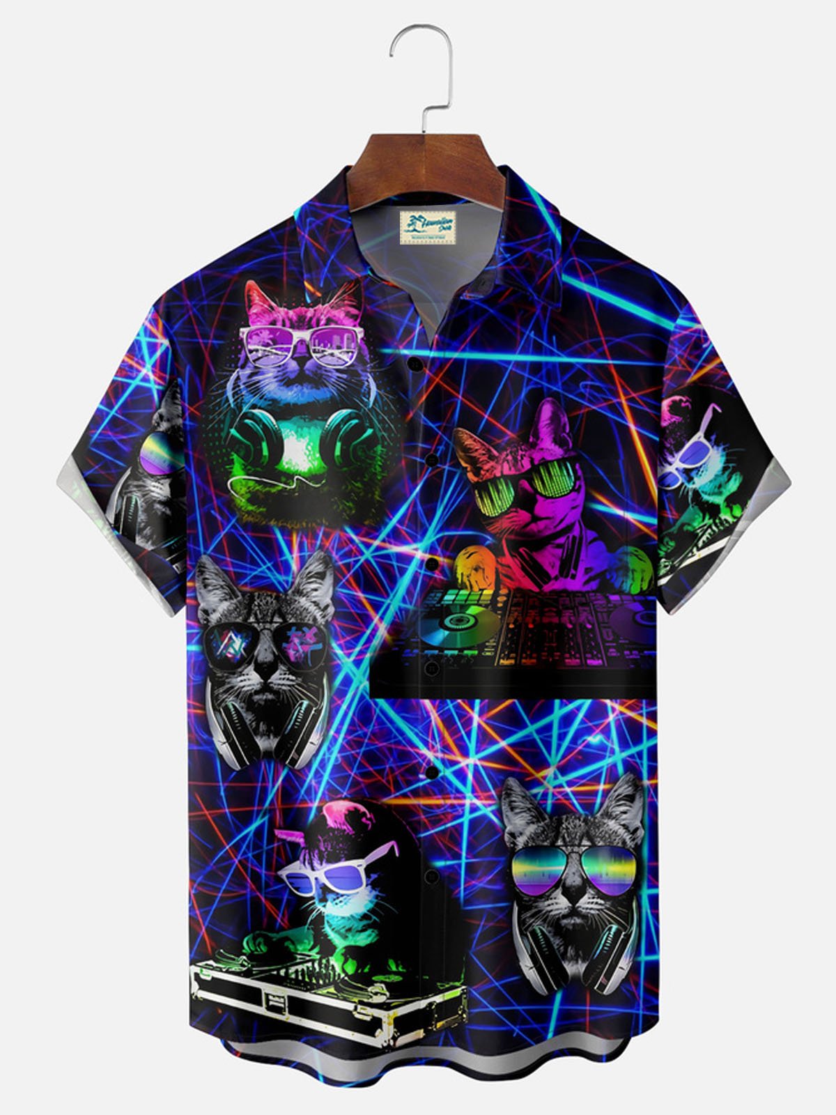 Royaura® Gradient Laser Cat Button Pocket Short Sleeve Shirt Big & Tall