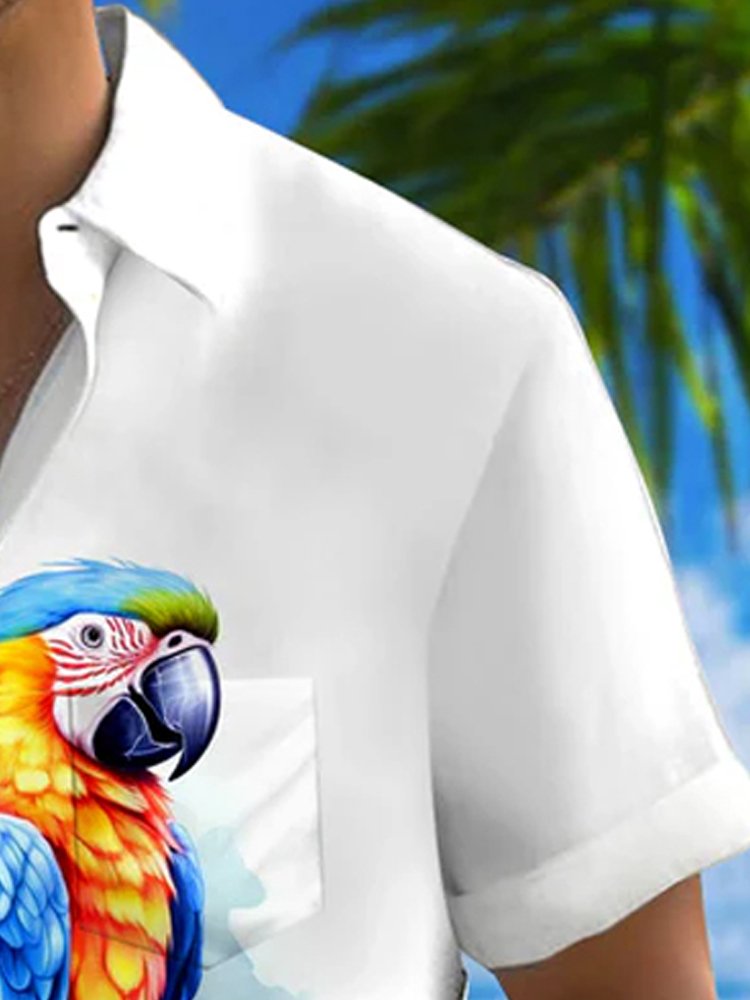 Royaura® Hawaiian Parrot 3D Digital Print Men's Button Pocket Short Sleeve Shirt Big & Tall