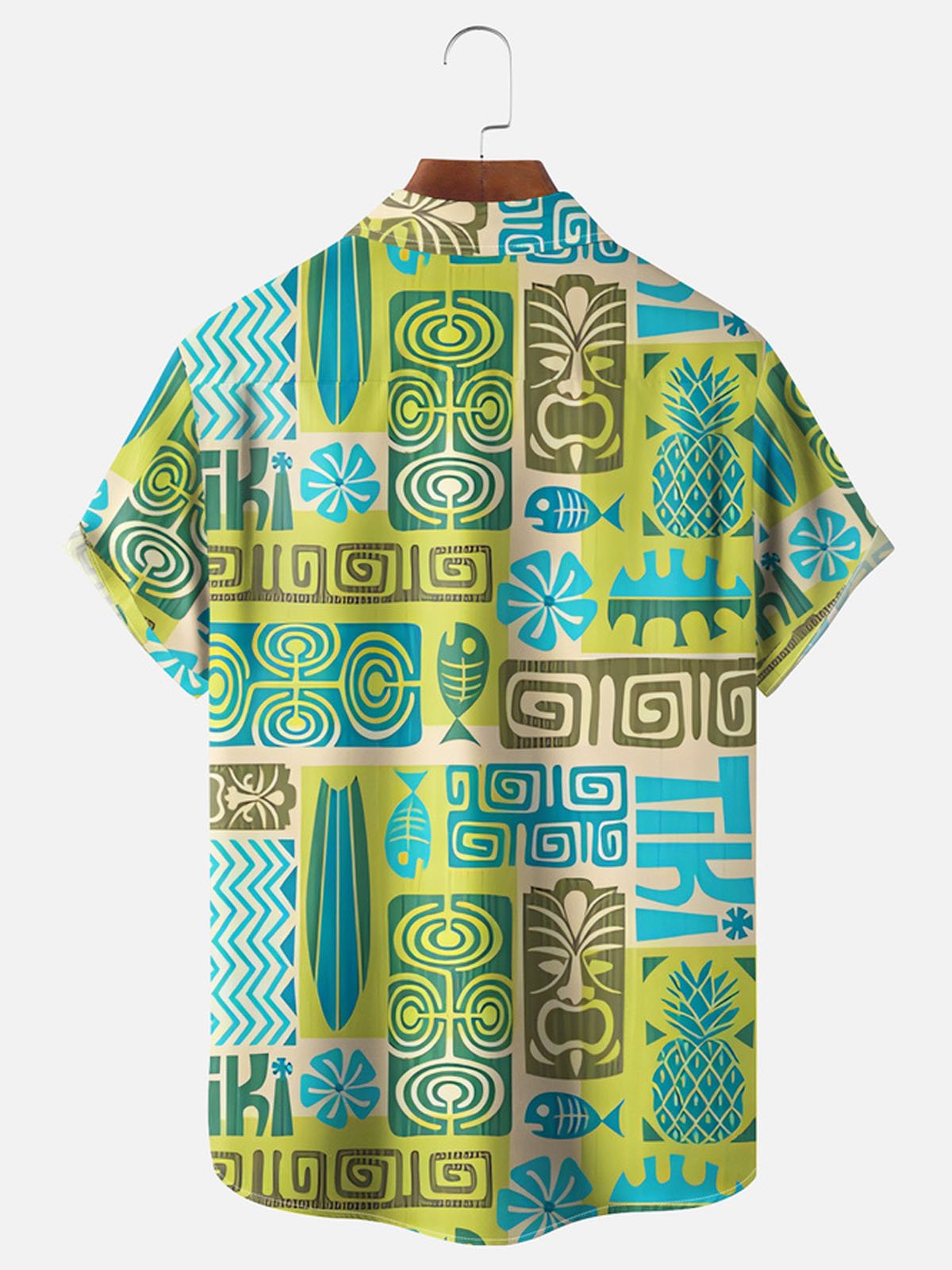 Royaura® Hawaiian Geometric Pineapple Leaf Savage Button Pocket Short Sleeve Shirt Big & Tall