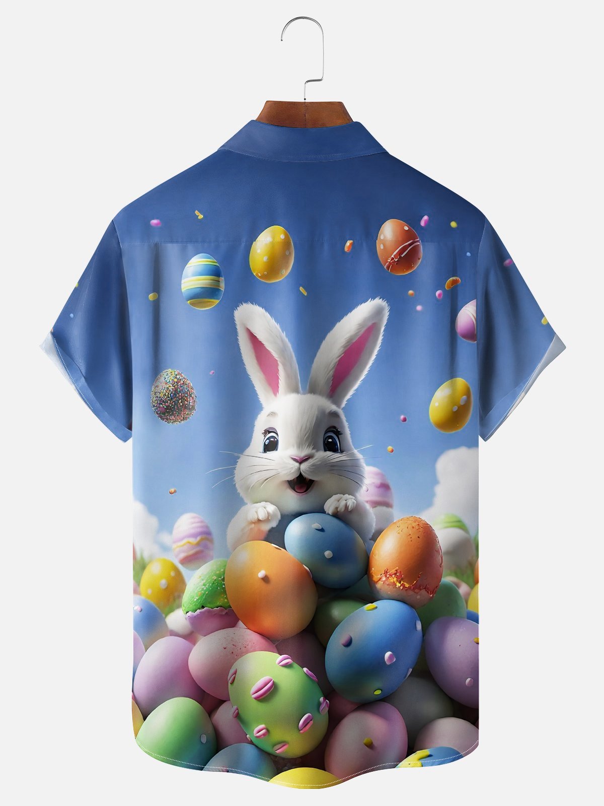 Royaura® Easter Bunny Egg 3D Digital Printed Men's Button Pocket Short Sleeve Shirt Big & Tall