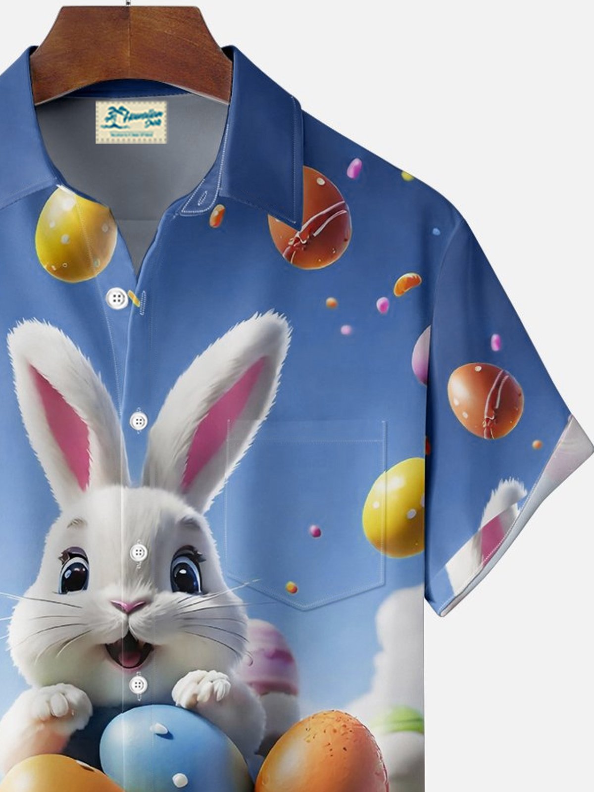 Royaura® Easter Bunny Egg 3D Digital Printed Men's Button Pocket Short Sleeve Shirt Big & Tall