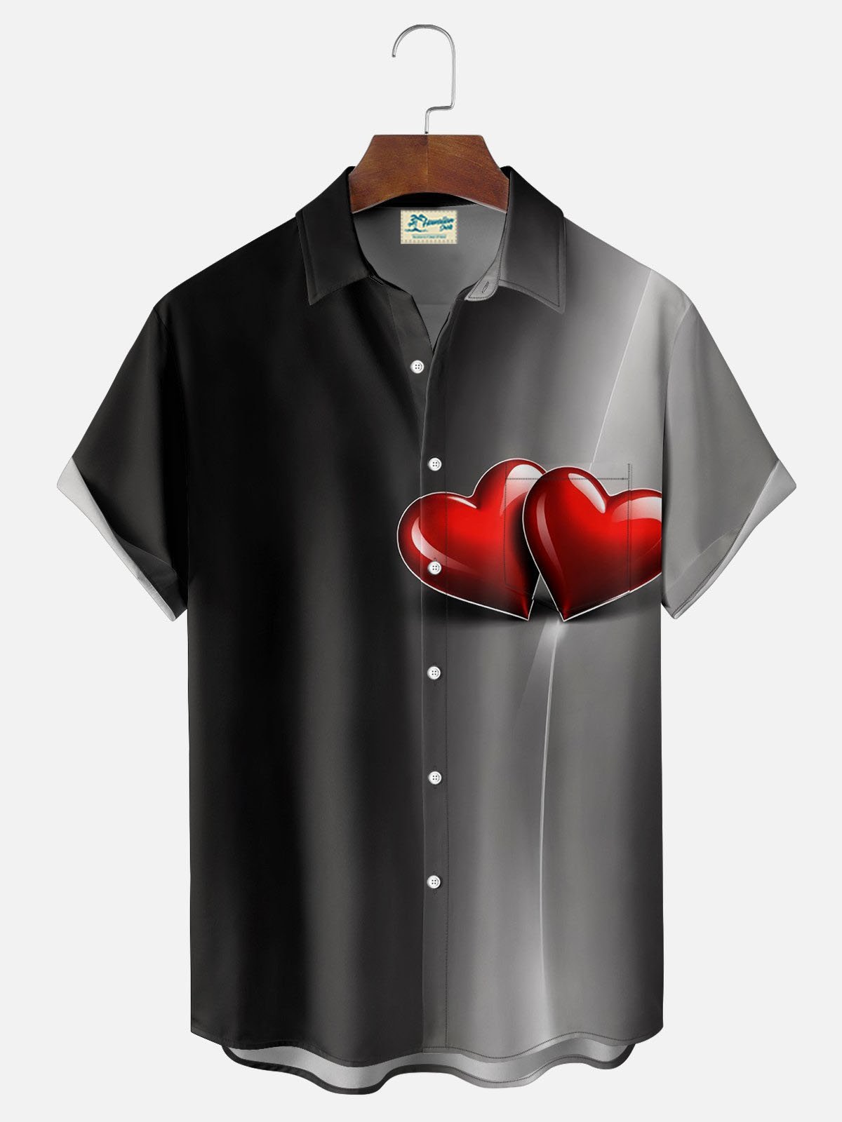 Royaura® Valentine's Day Heart Gradient 3D Digital Printing Men's Button Pocket Short Sleeve Shirt Big & Tall