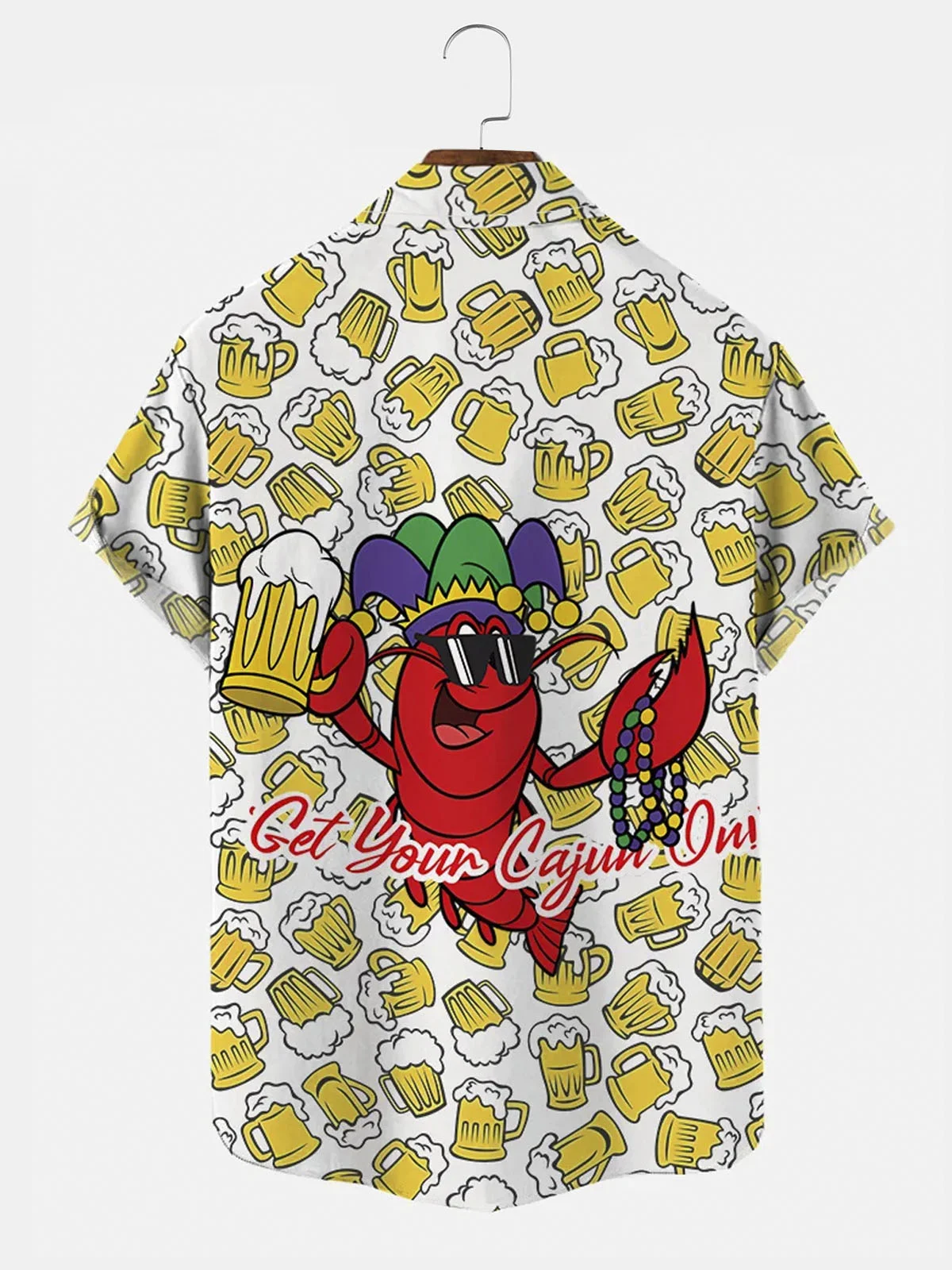 Royaura® Mardi Gras Lobster Drinking Beer Button Pocket Short Sleeve Shirt Big & Tall