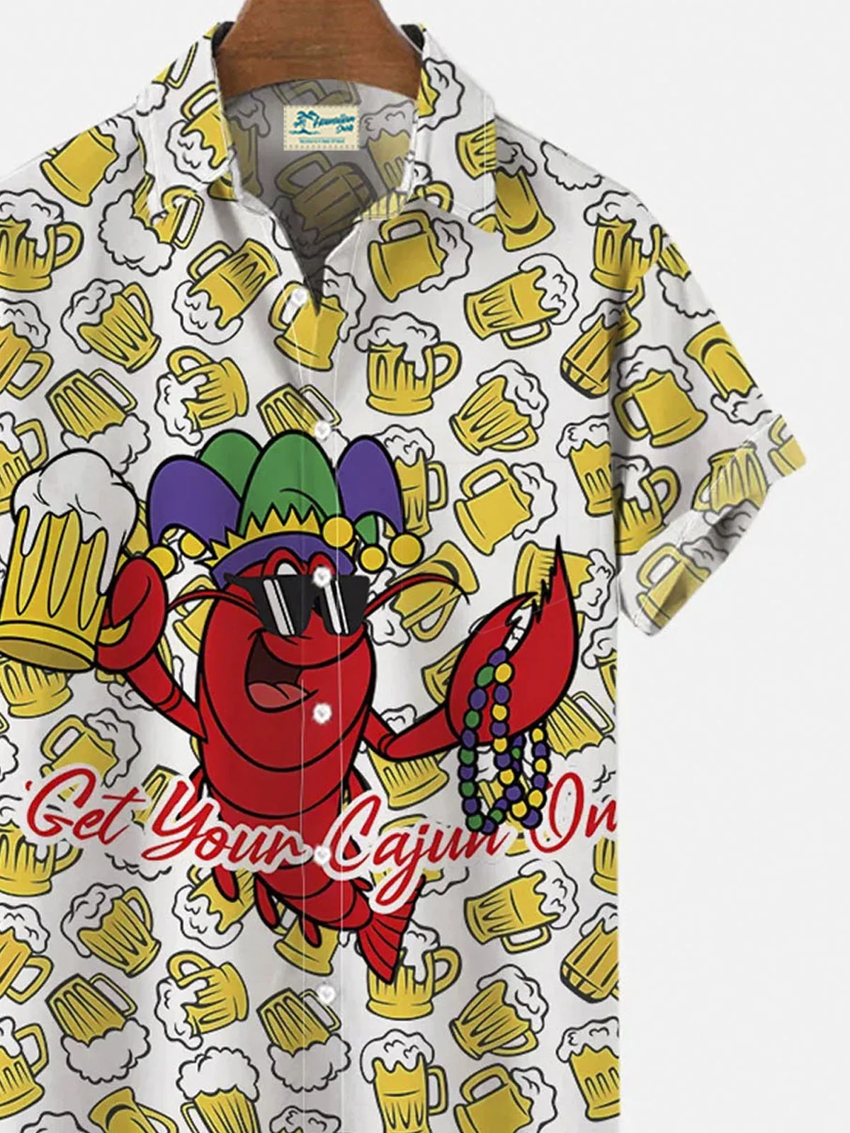 Royaura® Mardi Gras Lobster Drinking Beer Button Pocket Short Sleeve Shirt Big & Tall