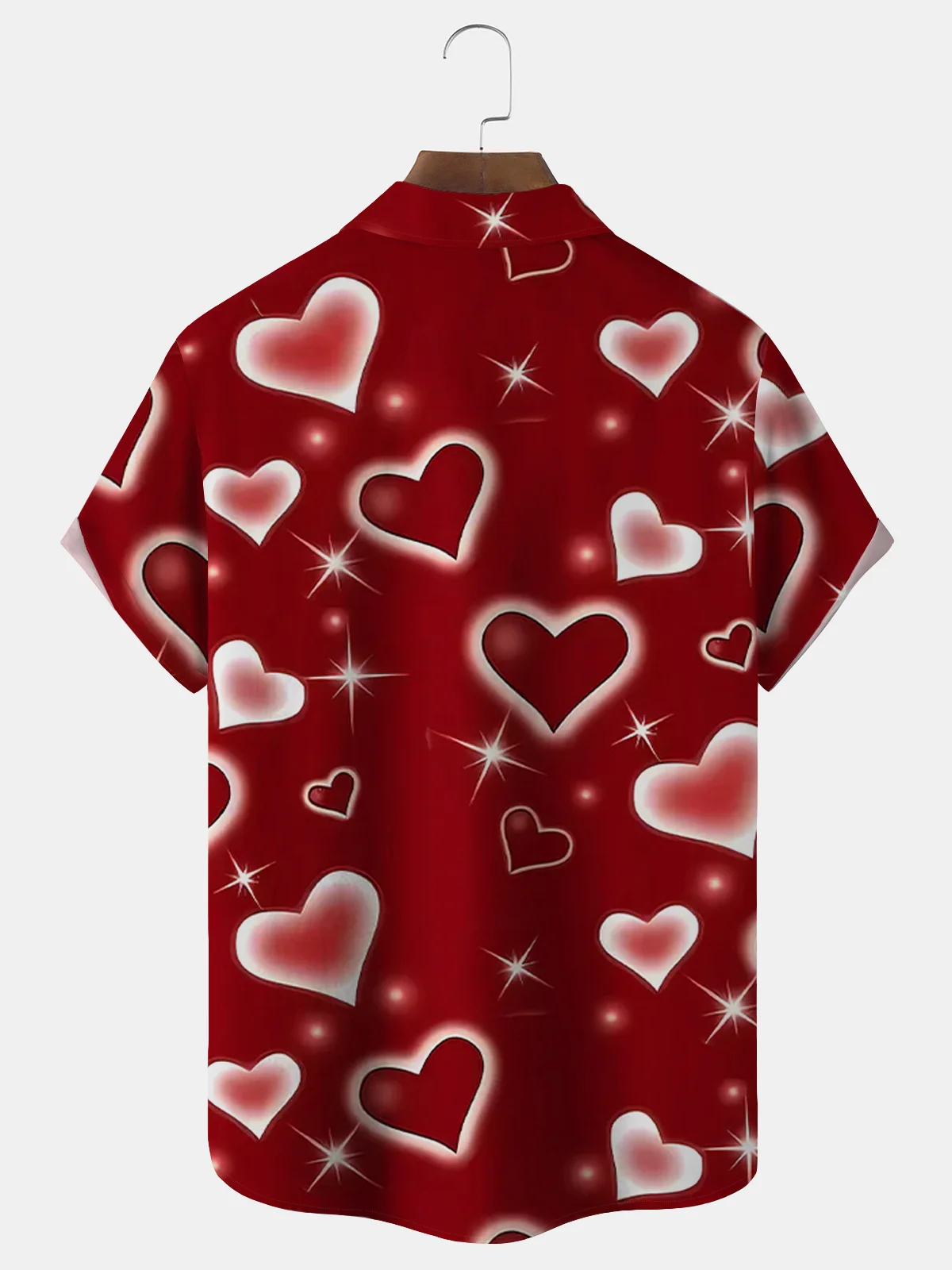 Royaura® Retro Valentine's Day Love 3D Digital Print Men's Button Pocket Short Sleeve Shirt Big & Tall