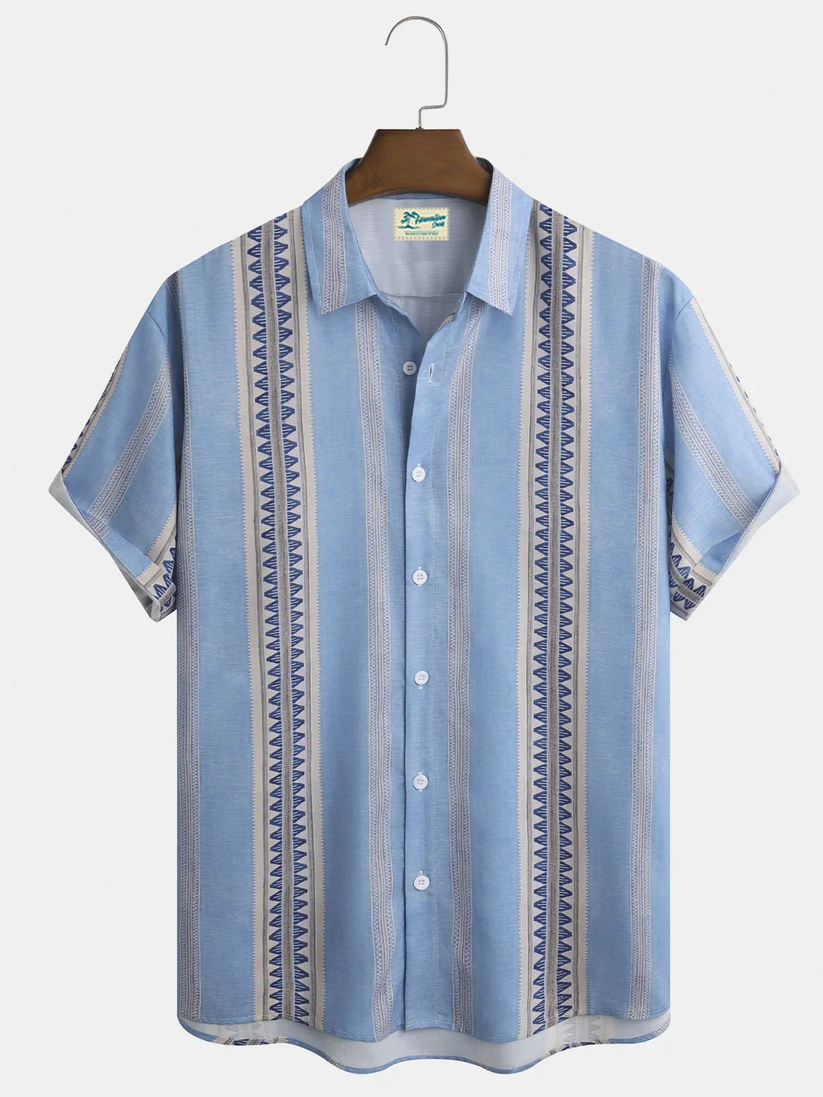 Royaura® Blue Stripe Geometric Pocket Short Sleeve Shirt Big & Tall