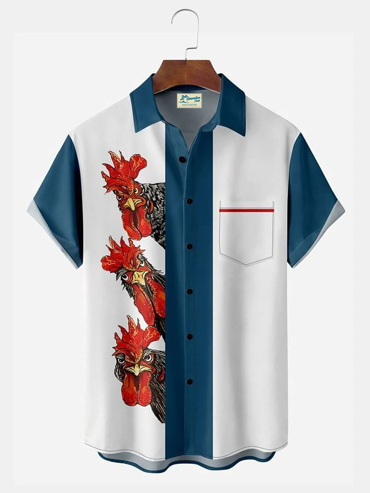 Royaura® Bowling Rooster Button Pocket Short Sleeve Shirt Big & Tall