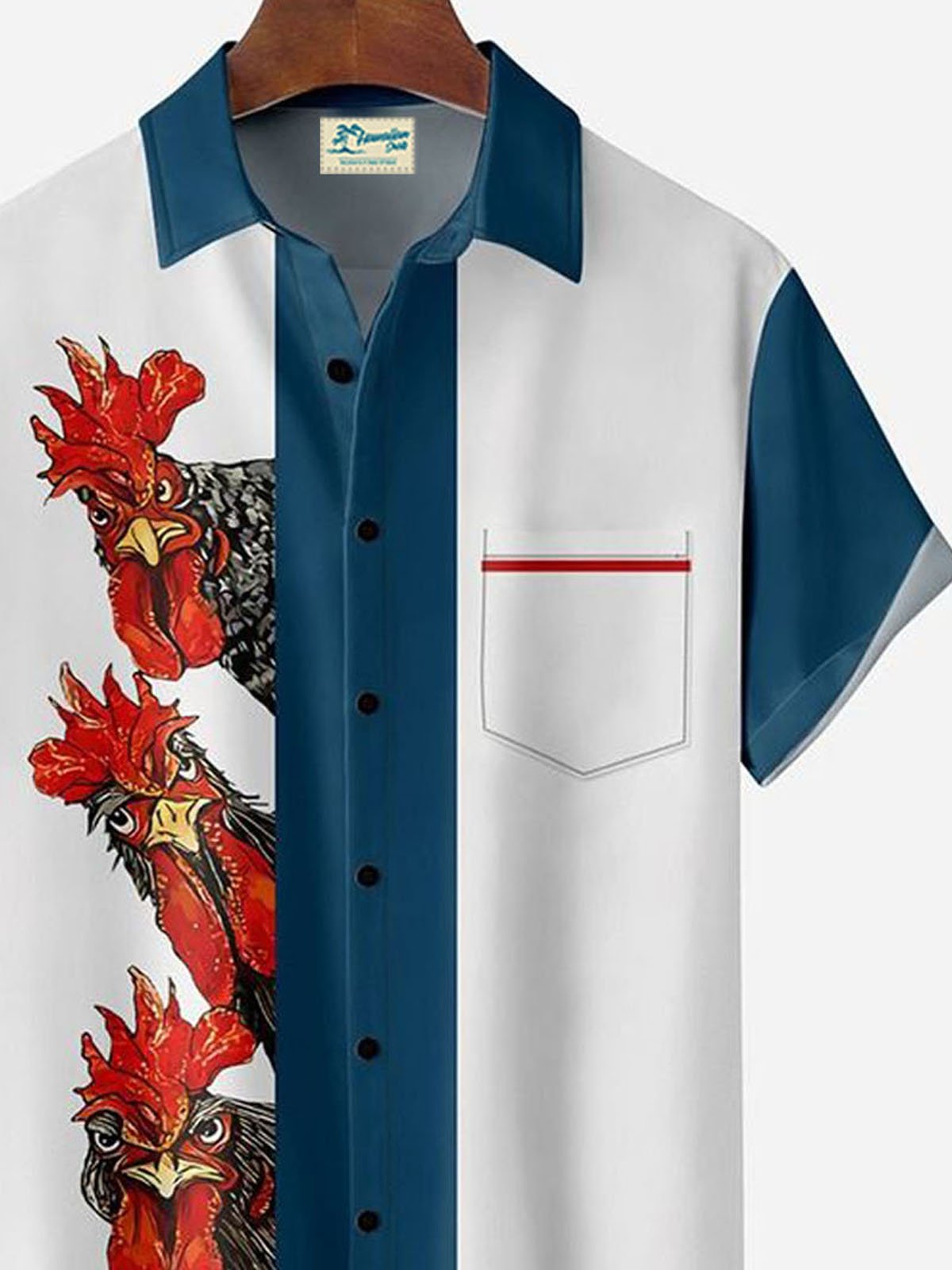 Royaura® Bowling Rooster Button Pocket Short Sleeve Shirt Big & Tall