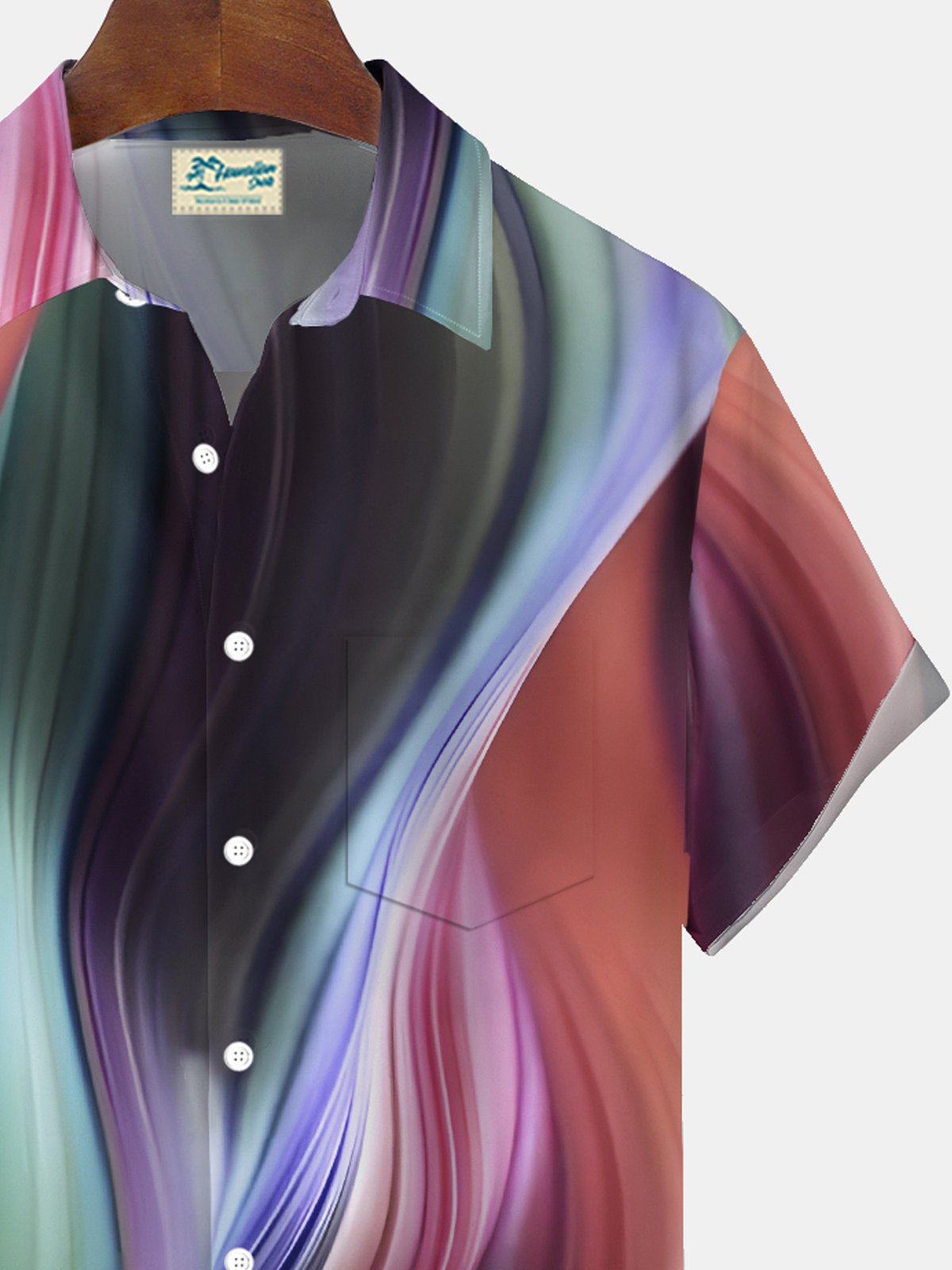 Royaura® Retro Gradient Art Abstract 3D Digital Printing Men's Button Pocket Short Sleeve Shirt Big & Tall