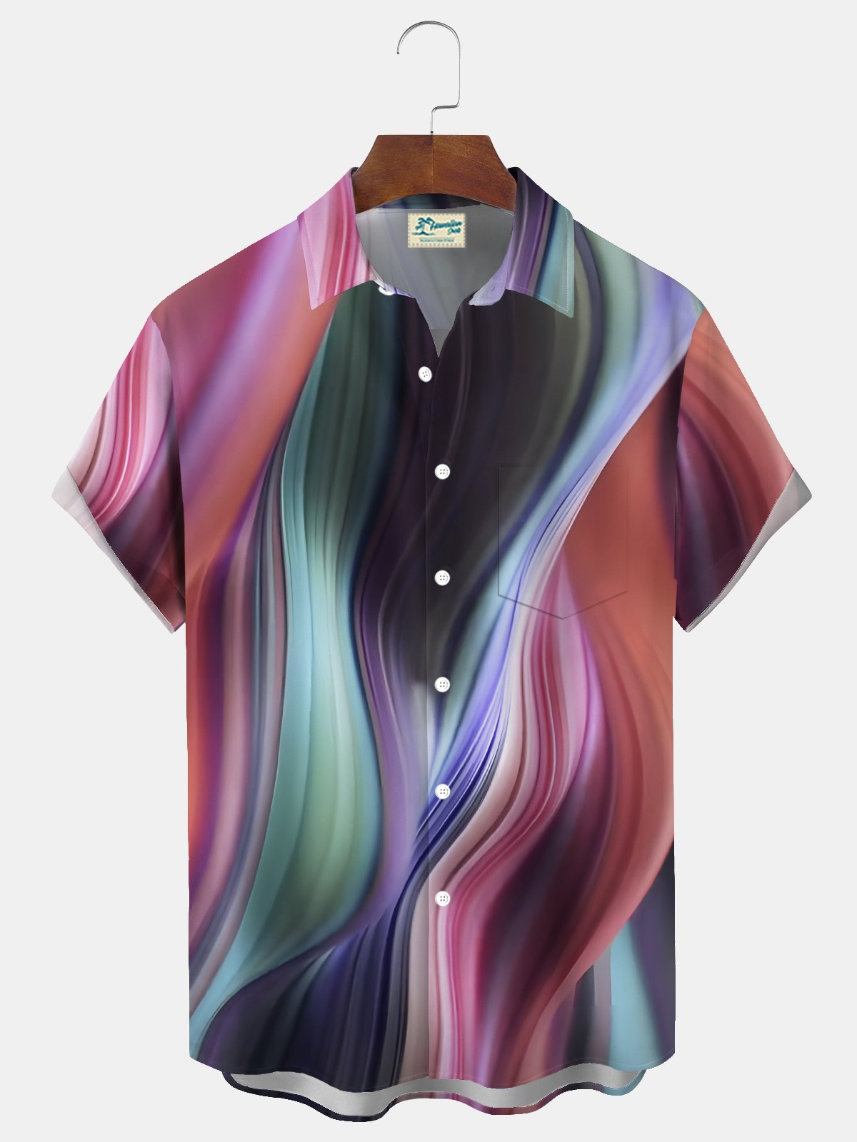 Royaura® Retro Gradient Art Abstract 3D Digital Printing Men's Button Pocket Short Sleeve Shirt Big & Tall