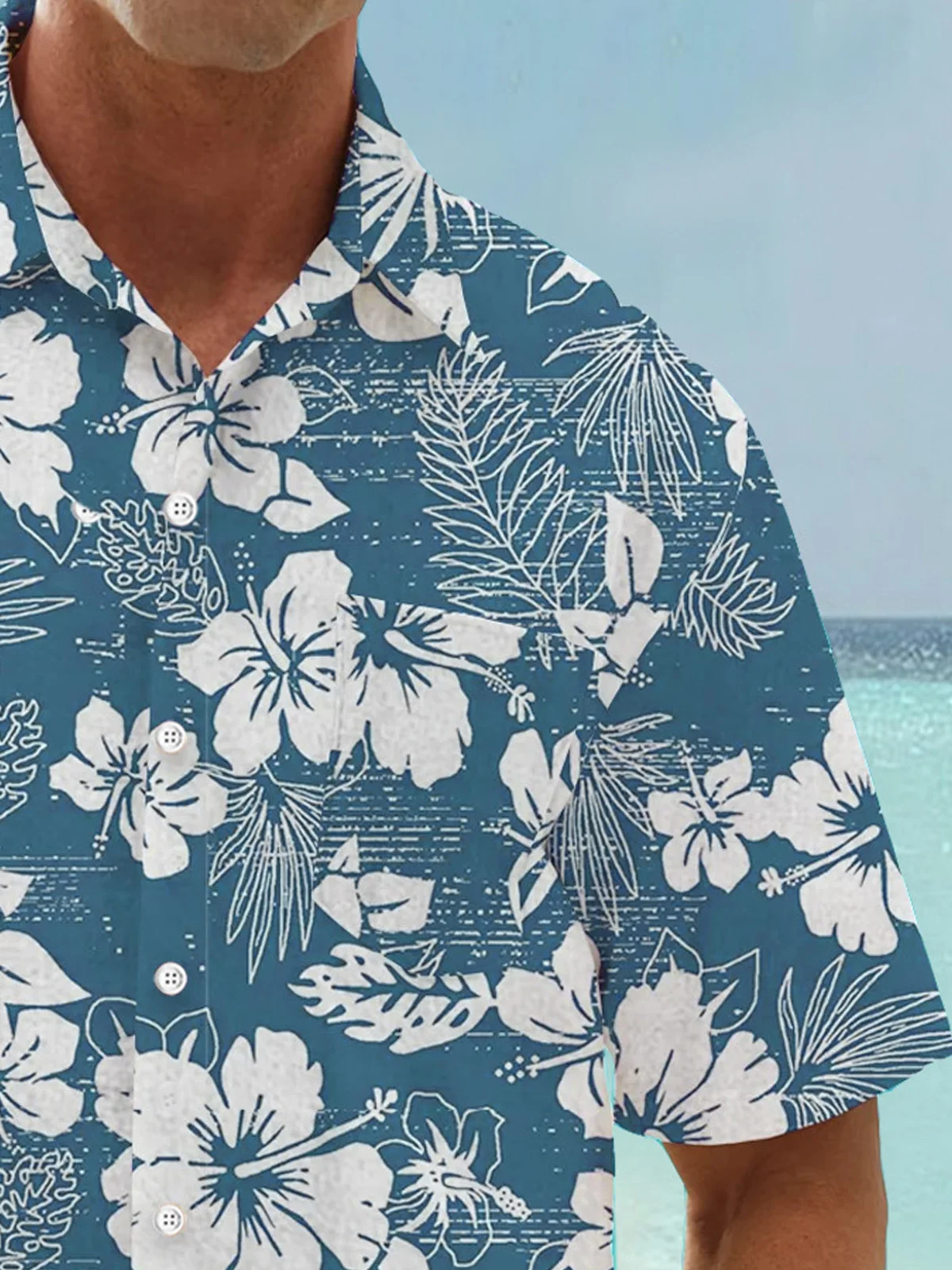 Royaura® Hawaiian Floral 3D Digital Print Men's Button Pocket Short Sleeve Shirt Big & Tall