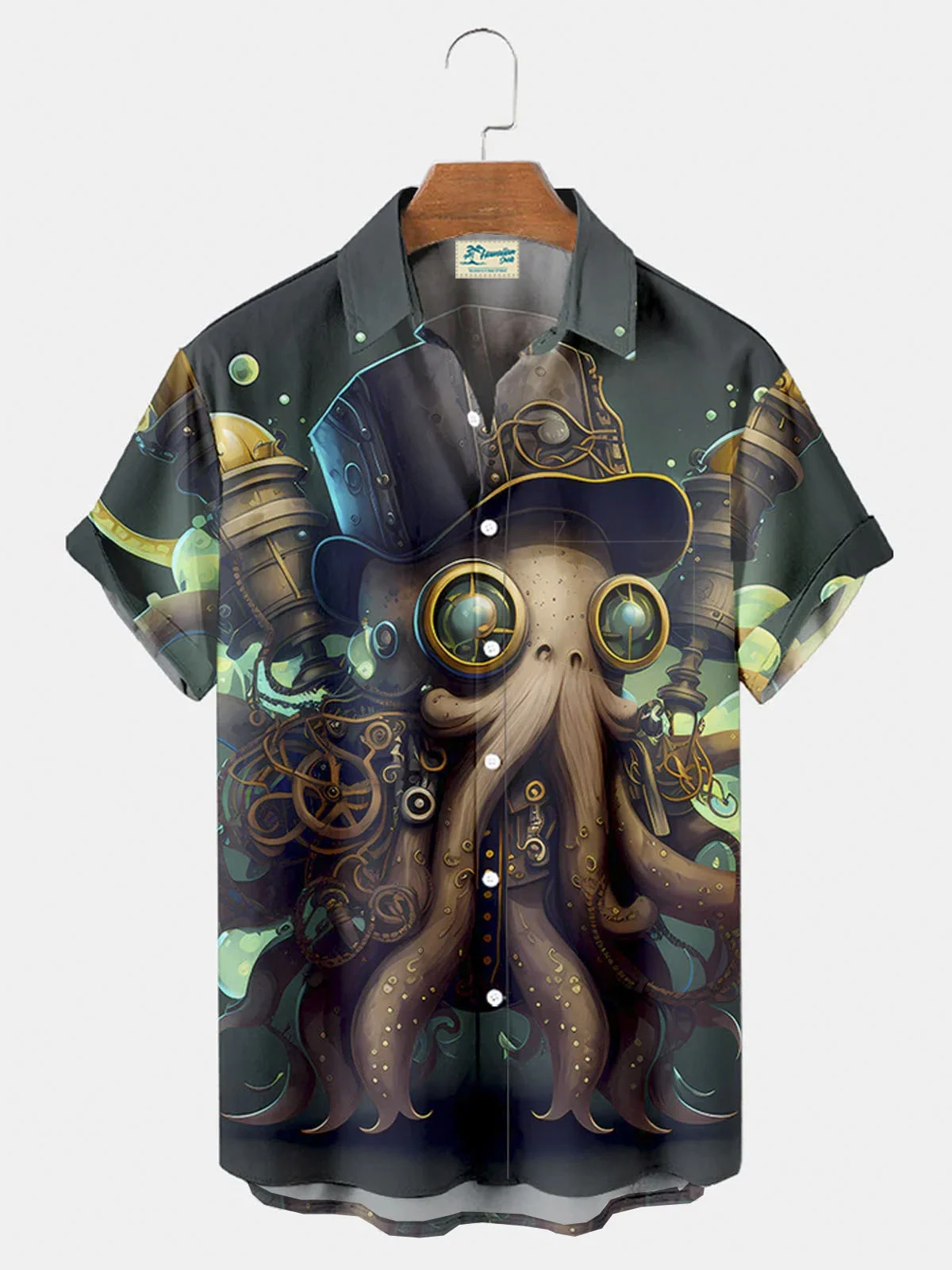 Royaura® Pirate Octopus Button Pocket Short Sleeve Shirt Big & Tall