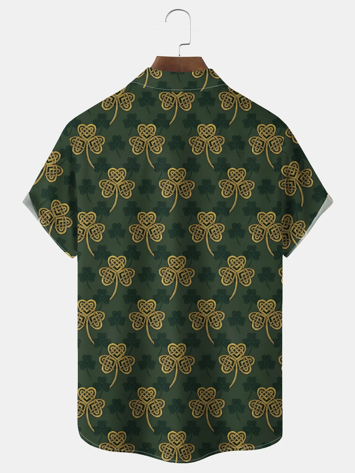 Royaura® St. Patrick's Day Irish Shamrock Lucky Print Men's Chest Pocket Stretch Hawaiian Shirt Big Tall