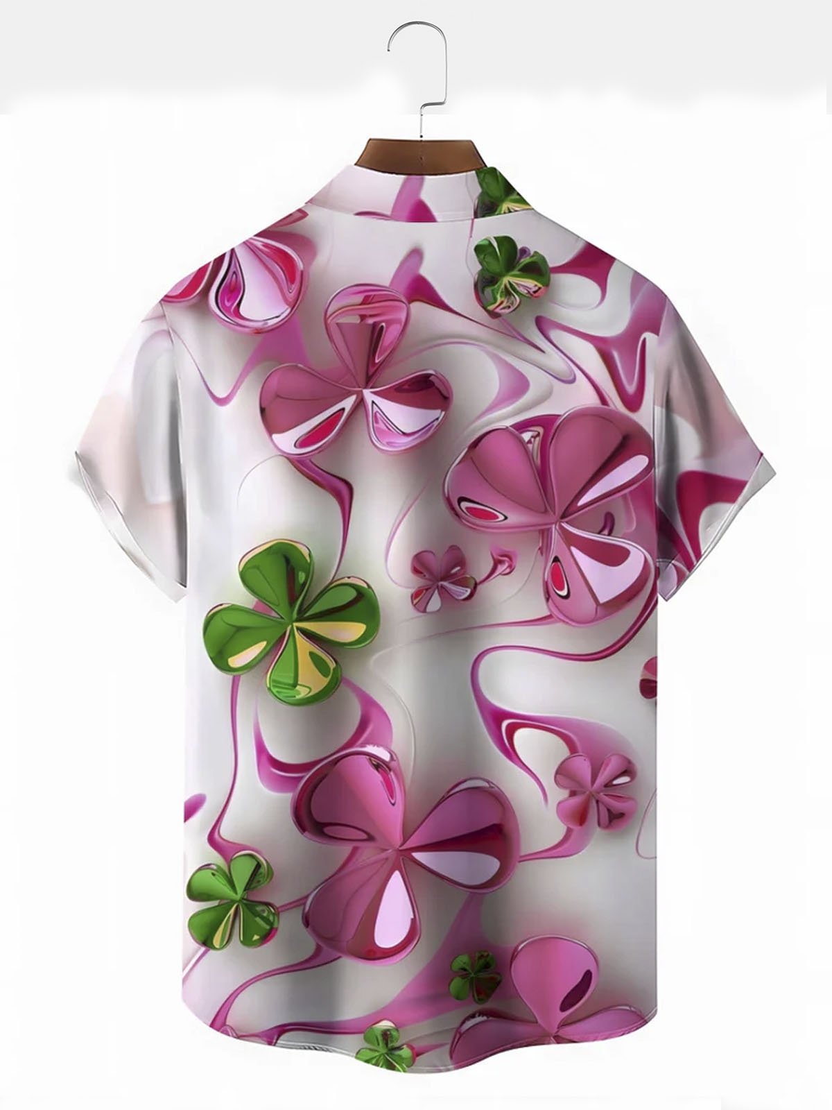 Royaura® St. Patrick Pink Shamrock Button Pocket Short Sleeve Shirt Big & Tall