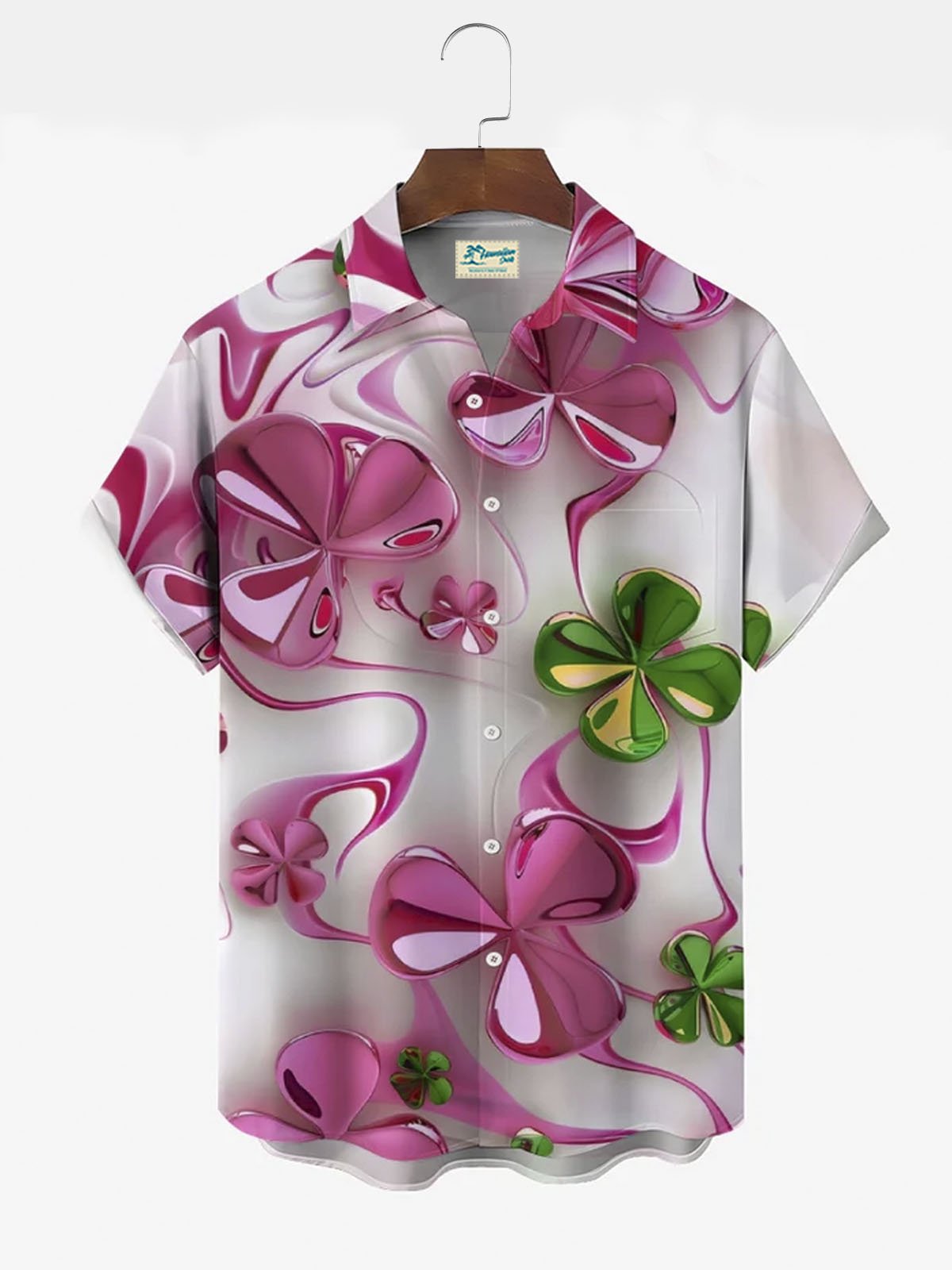 Royaura® St. Patrick Pink Shamrock Button Pocket Short Sleeve Shirt Big & Tall