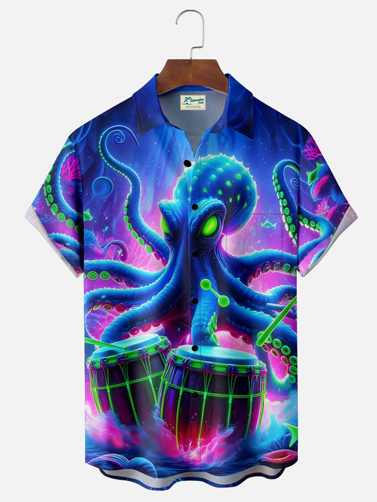 Royaura® Gradient Octopus Button Pocket Short Sleeve Shirt Big & Tall