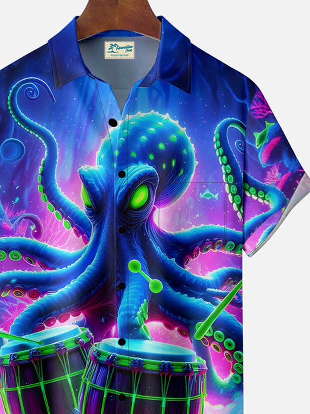 Royaura® Gradient Octopus Button Pocket Short Sleeve Shirt Big & Tall