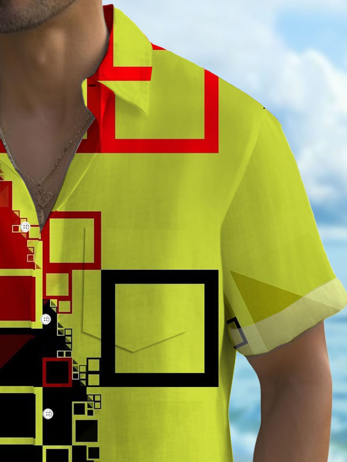 Royaura® Retro Geometric 3D Digital Printing Men's Button Pocket Short Sleeve Shirt Big & Tall