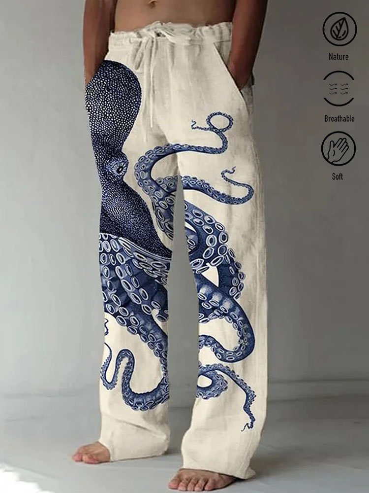 Royaura® Vintage Octopus 3D Digital Printed Men's Drawstring Trousers Big & Tall