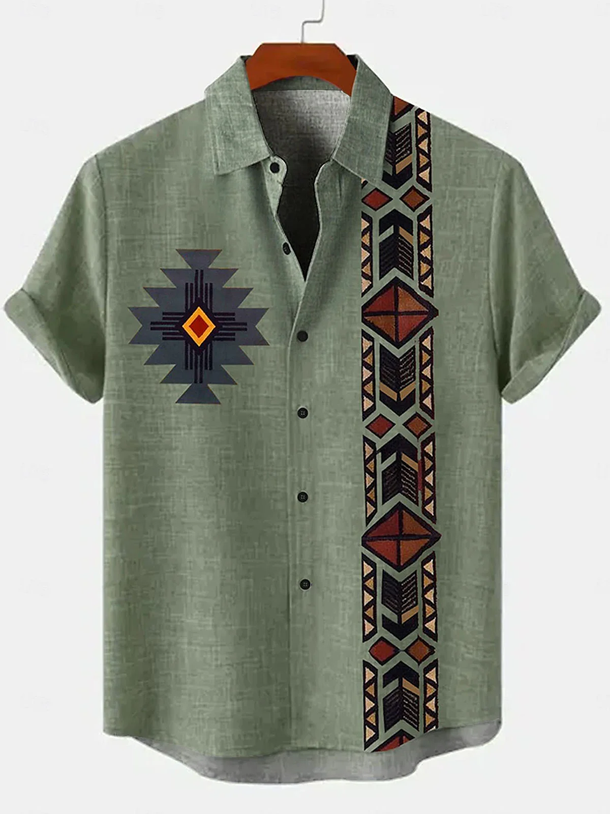 Royaura® Retro Western Ethnic Aztec 3D Digital Printing Men's Button Pocket Short Sleeve Shirt Big & Tall