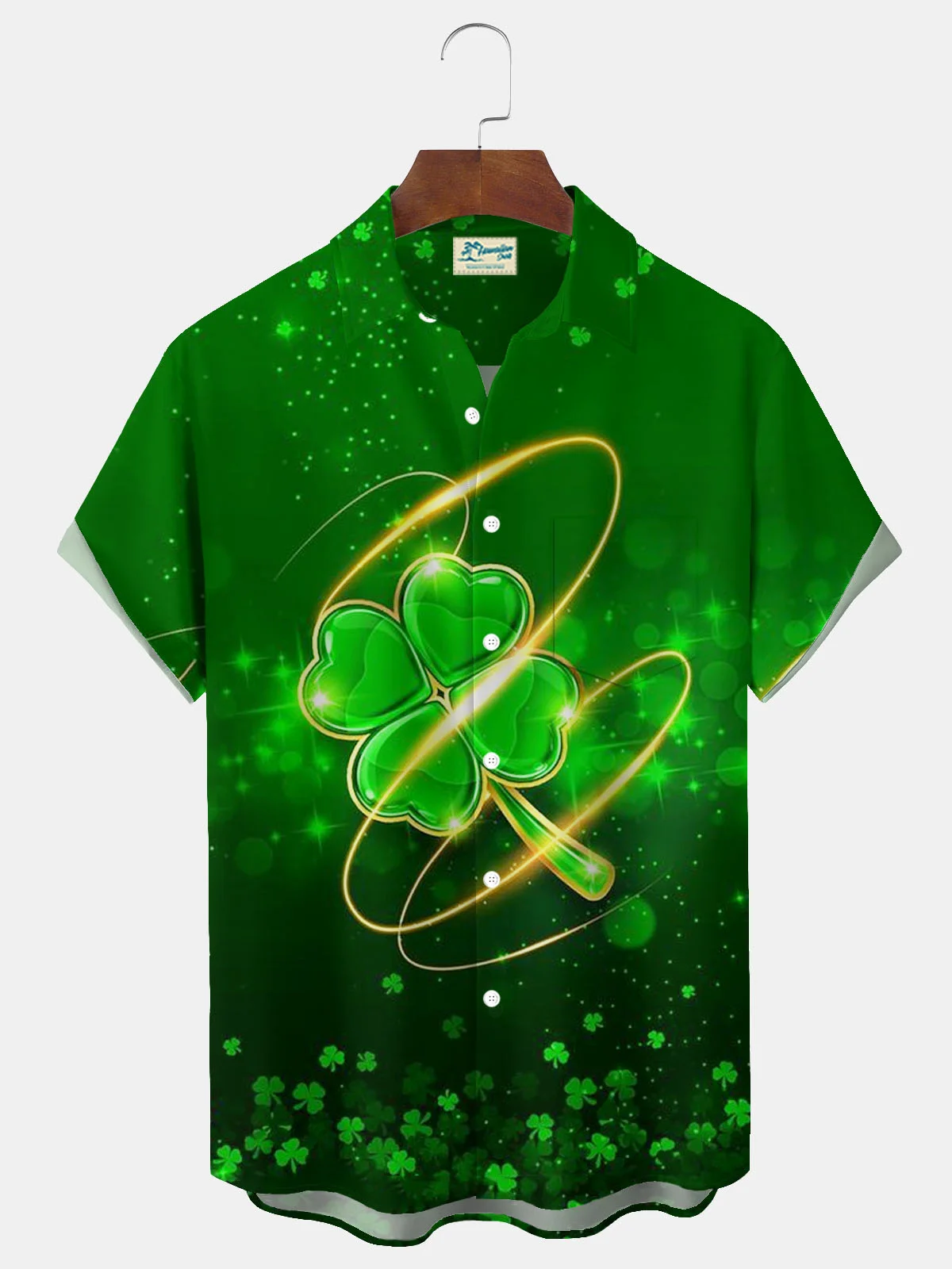 Royaura® St. Patrick's Day 3D Digital Printed Men's Button Pocket Short Sleeve Shirt Big & Tall