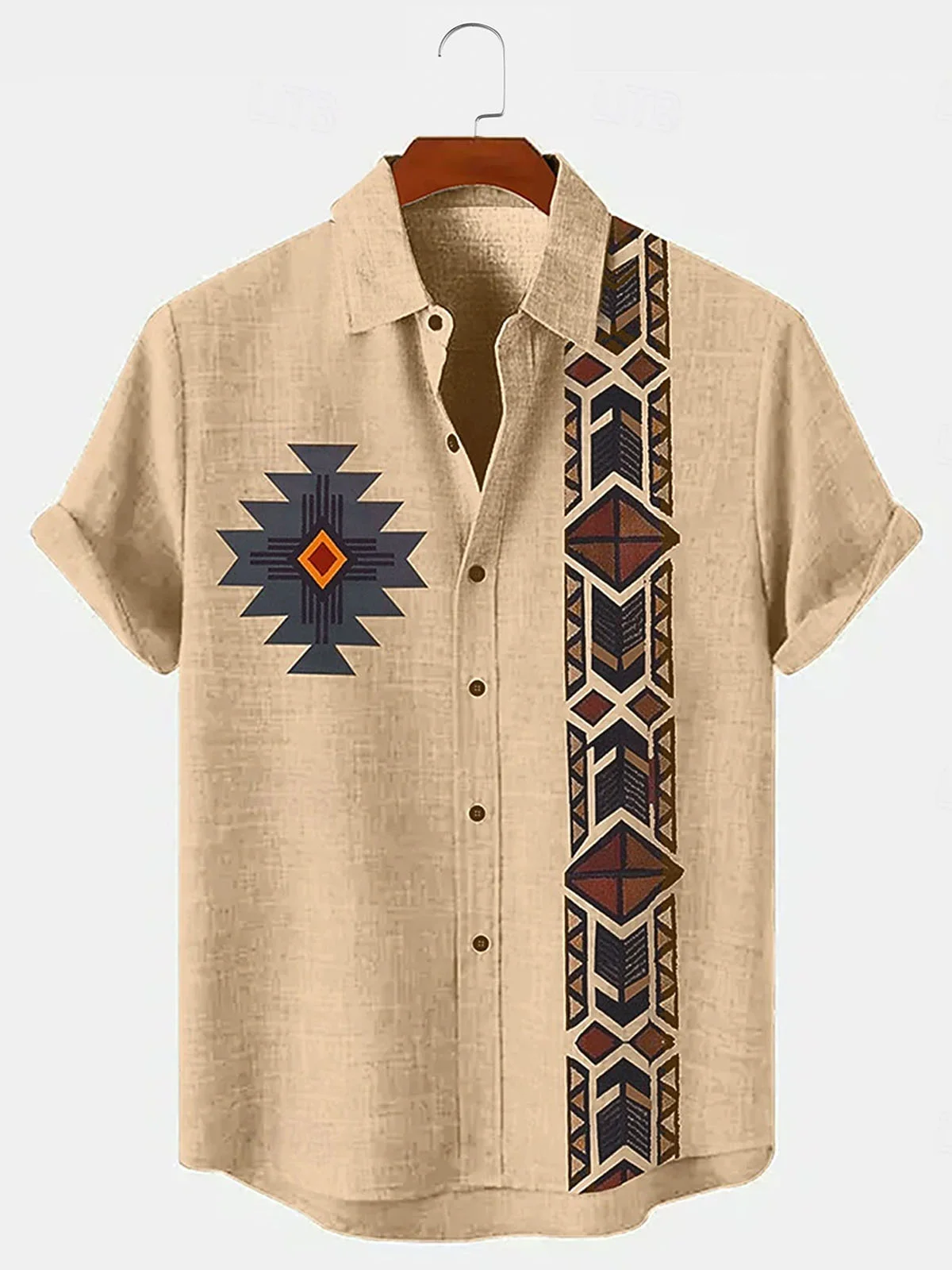 Royaura® Retro Western Ethnic Aztec 3D Digital Printing Men's Button Pocket Short Sleeve Shirt Big & Tall