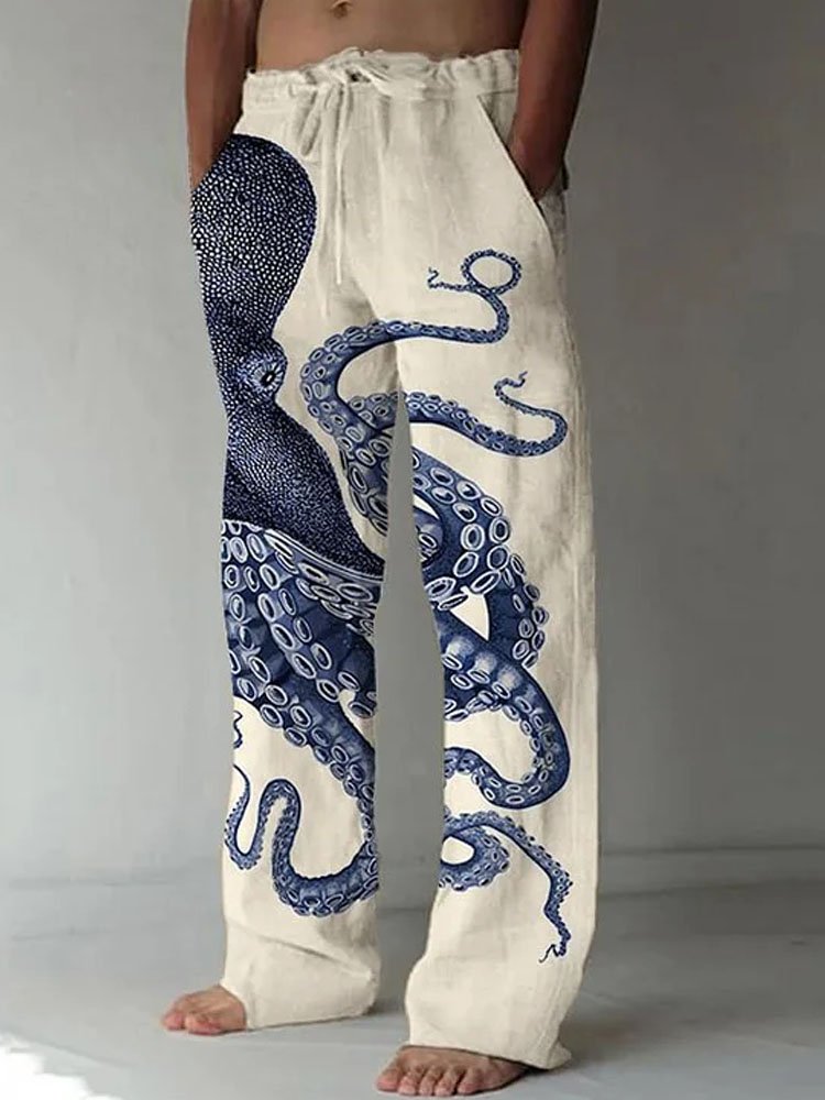 Royaura® Vintage Octopus 3D Digital Printed Men's Drawstring Trousers Big & Tall