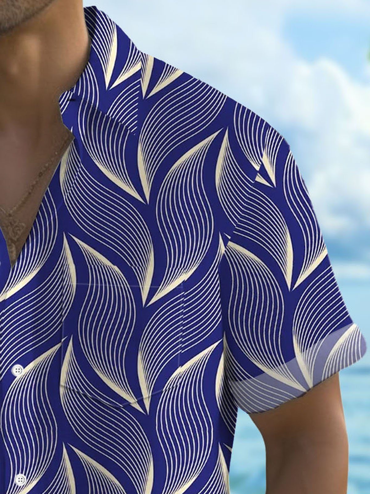 Royaura® Retro Geometric 3D Digital Printing Men's Button Pocket Short Sleeve Shirt Big & Tall