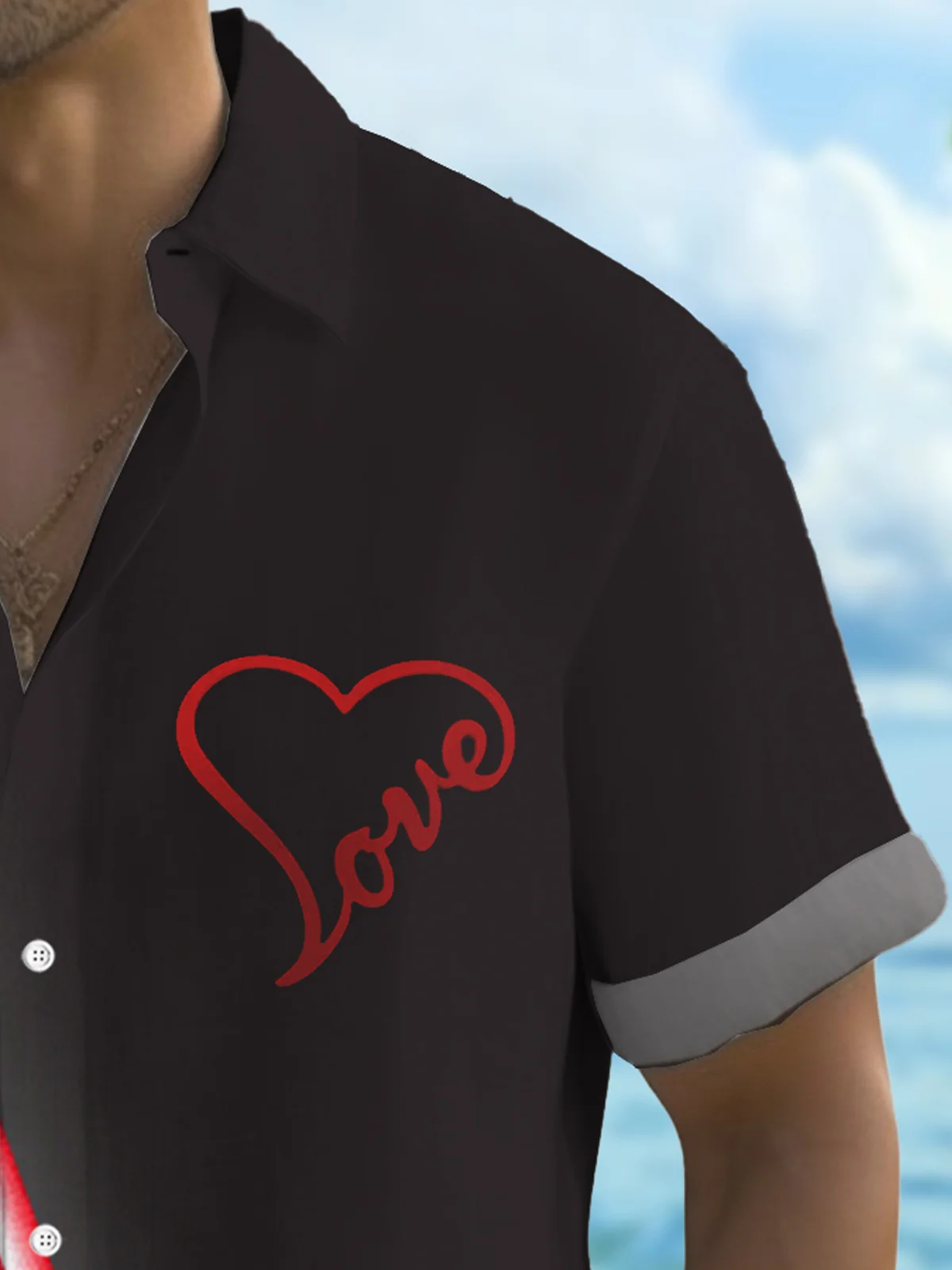 Royaura® Valentine's Day Gradient Love 3D Printed Men's Button Pocket Short Sleeve Shirt Big & Tall