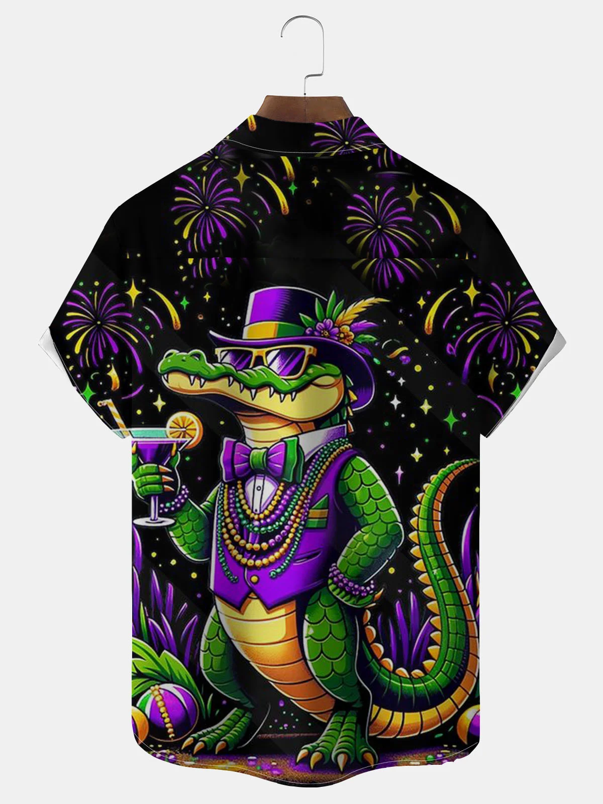 Royaura® Mardi Gras Dinosaur Button Pocket Short Sleeve Shirt Big & Tall