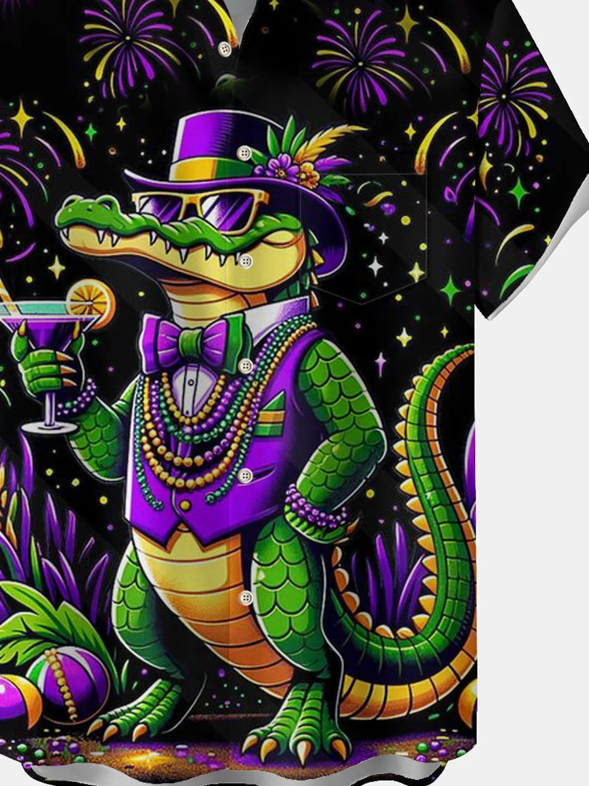 Royaura® Mardi Gras Dinosaur Button Pocket Short Sleeve Shirt Big & Tall